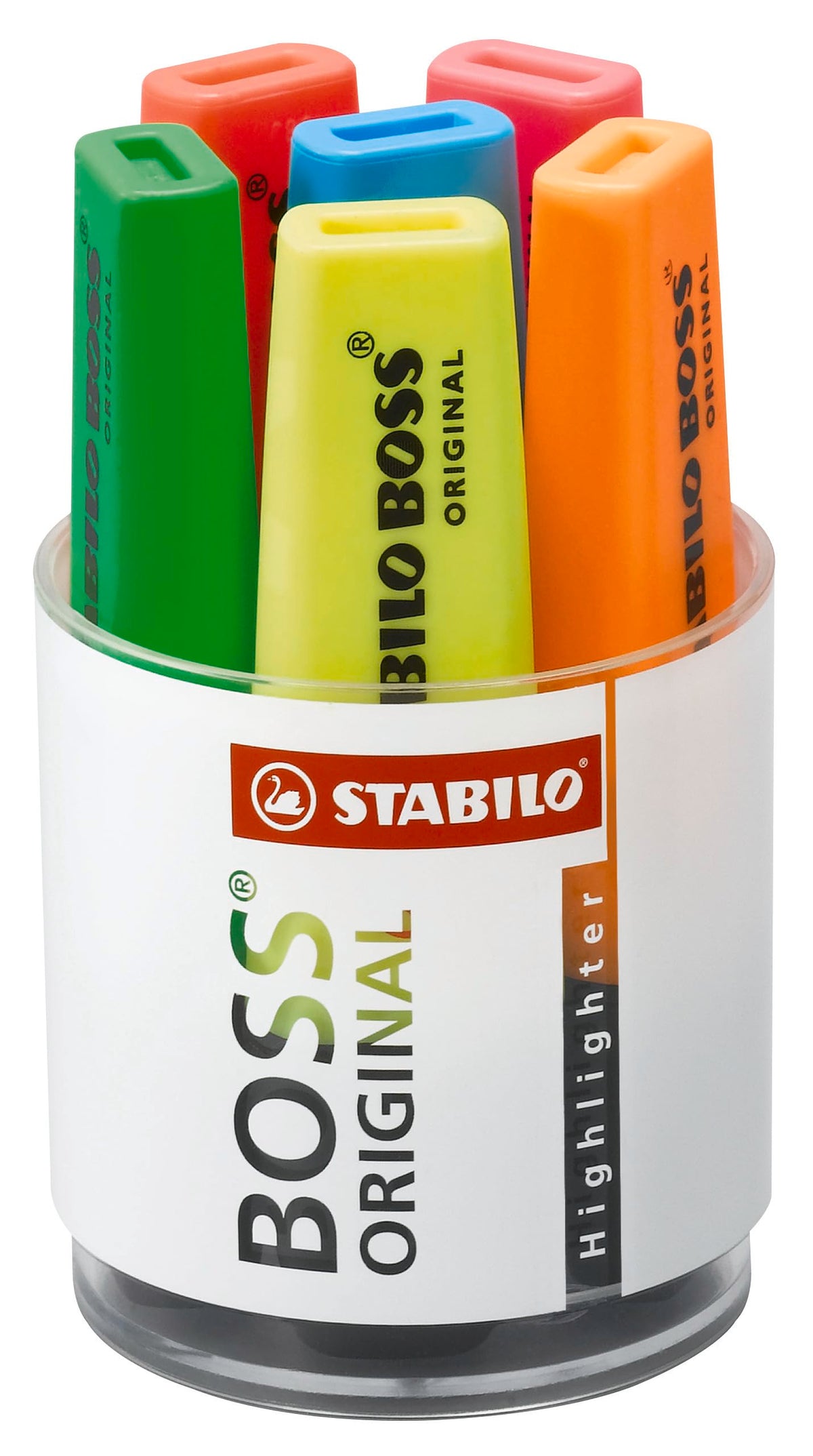 STABILO Highlighter BOSS ORIGINAL - Round Box of 6 - Yellow, Green, Orange, Red, Pink, Blue