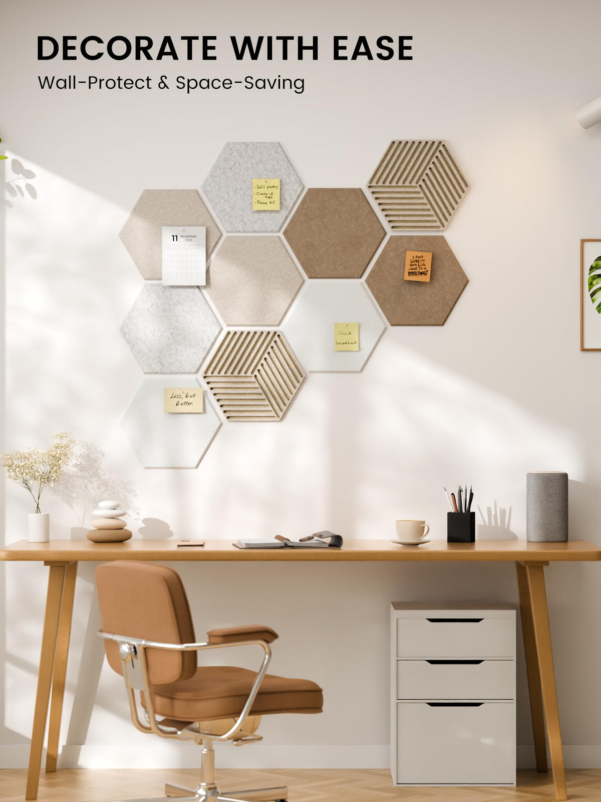 Fluxynara 10-Pack Hexagon Cork Board Alternative, Stone Beige