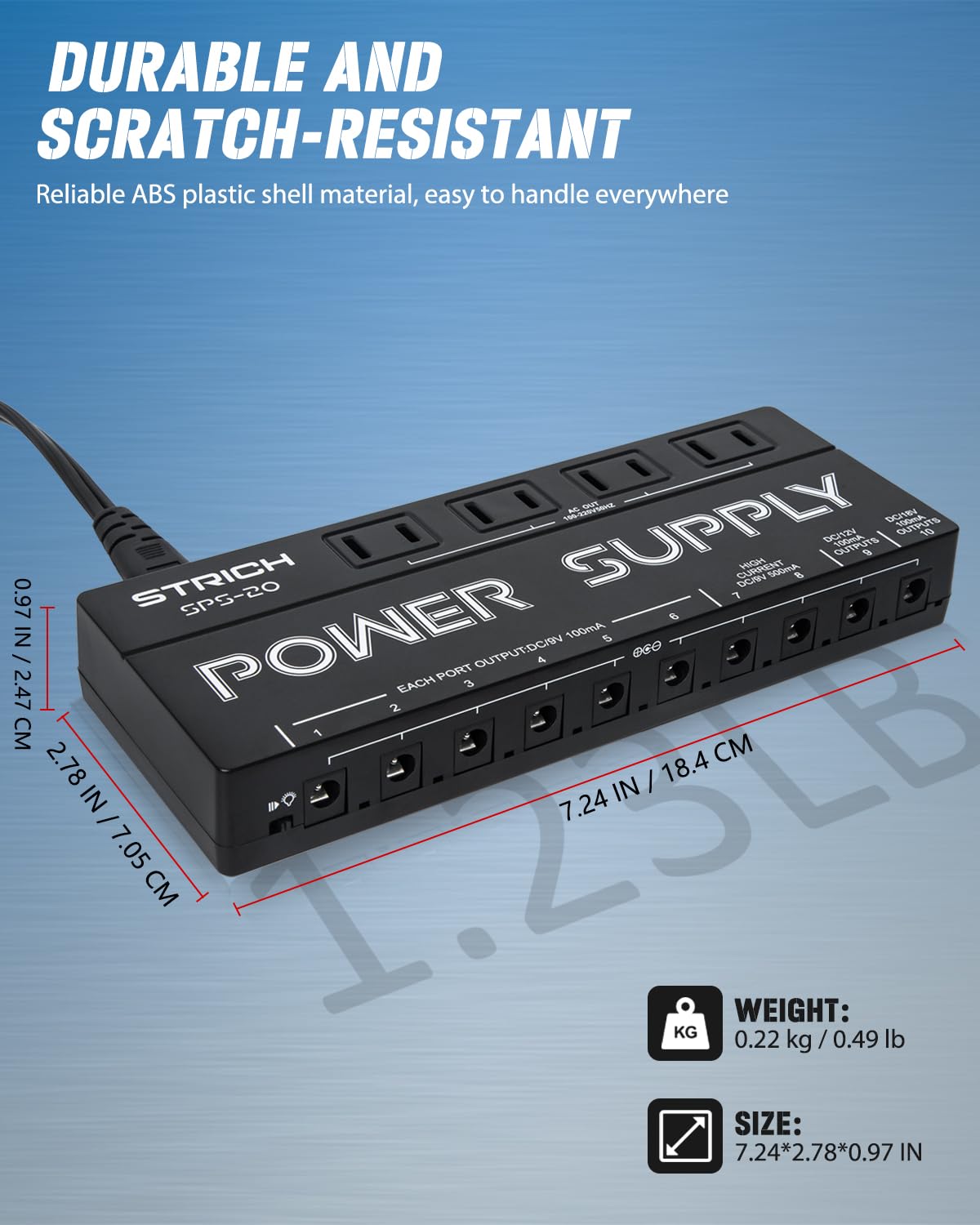 STRICH SPS-20 10-Output Pedal Power Supply for 9V/12V/18V Guitar Pedal
