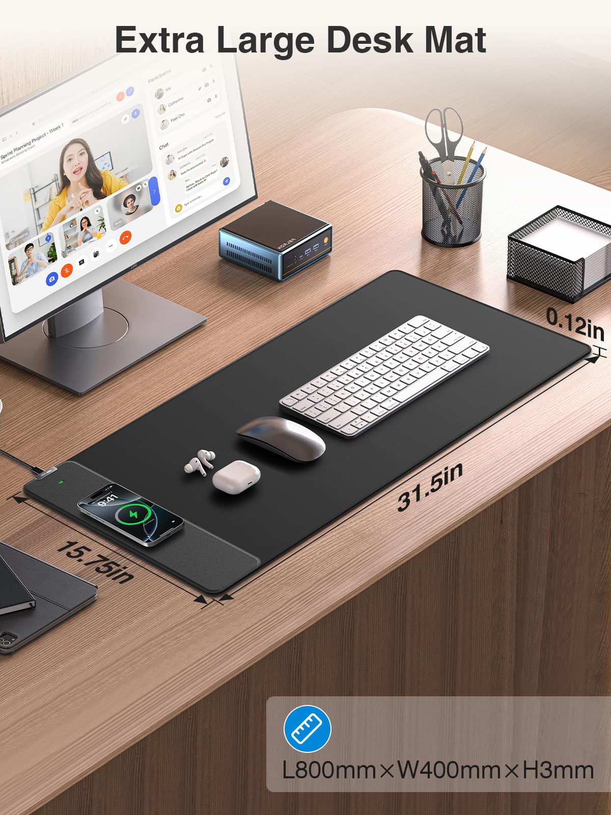 Magnetic Wireless Charging Mouse Pad, 31.5"x15.8" Large Desk Mat
