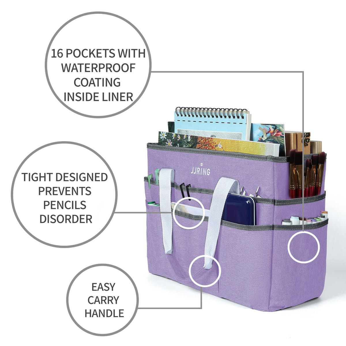 JJRING Craft Organizer Tote Bag Large Art Storage Caddy Lilac