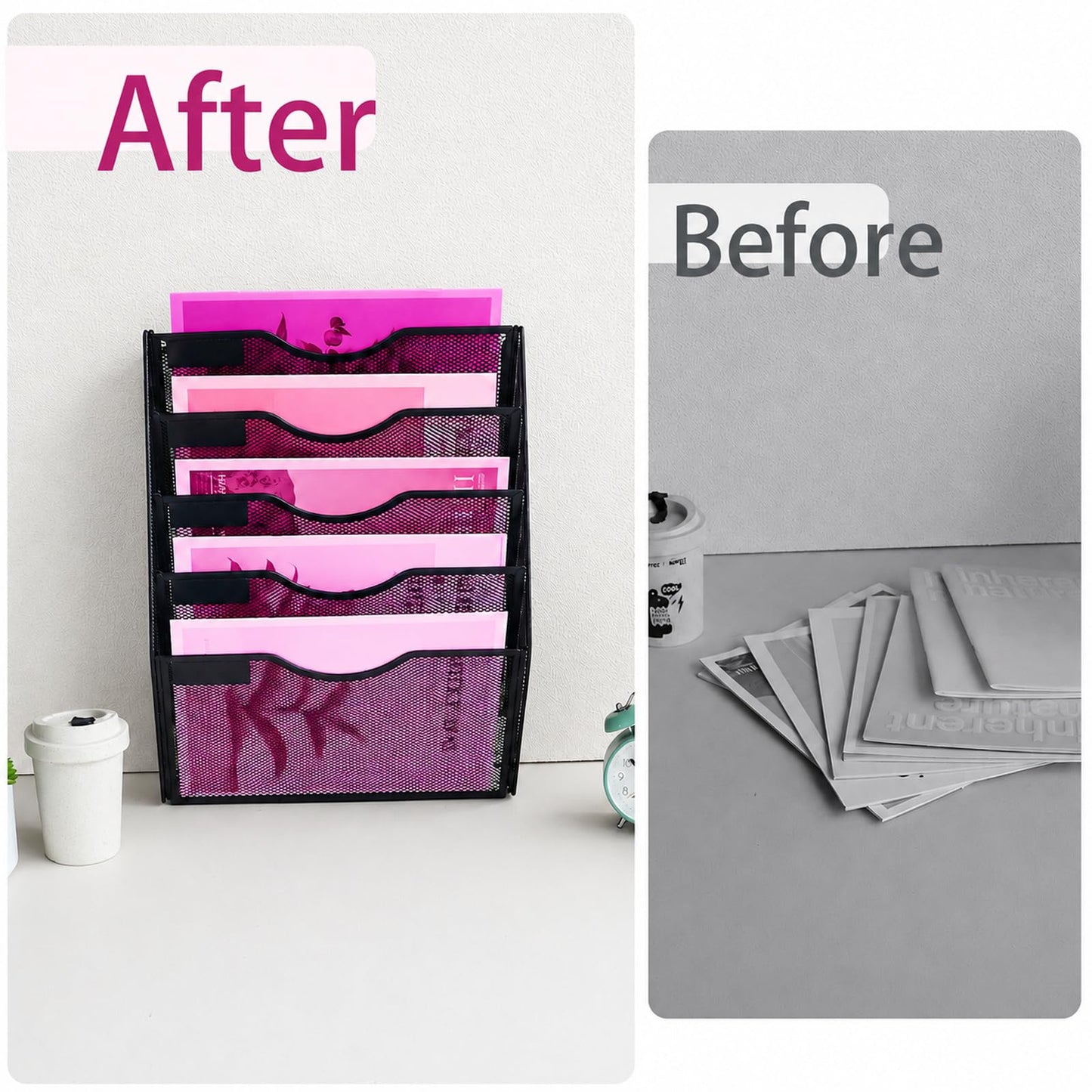 ideallife 5 Pockets Mesh Wall File Holder Organizer Office Hanging File Folder Magazine Rack