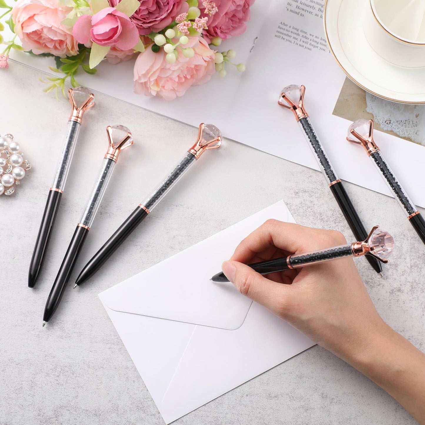 Sherr 100 Pack Crystal Diamond Pens Jewel pen Bulk, Black, Glitter