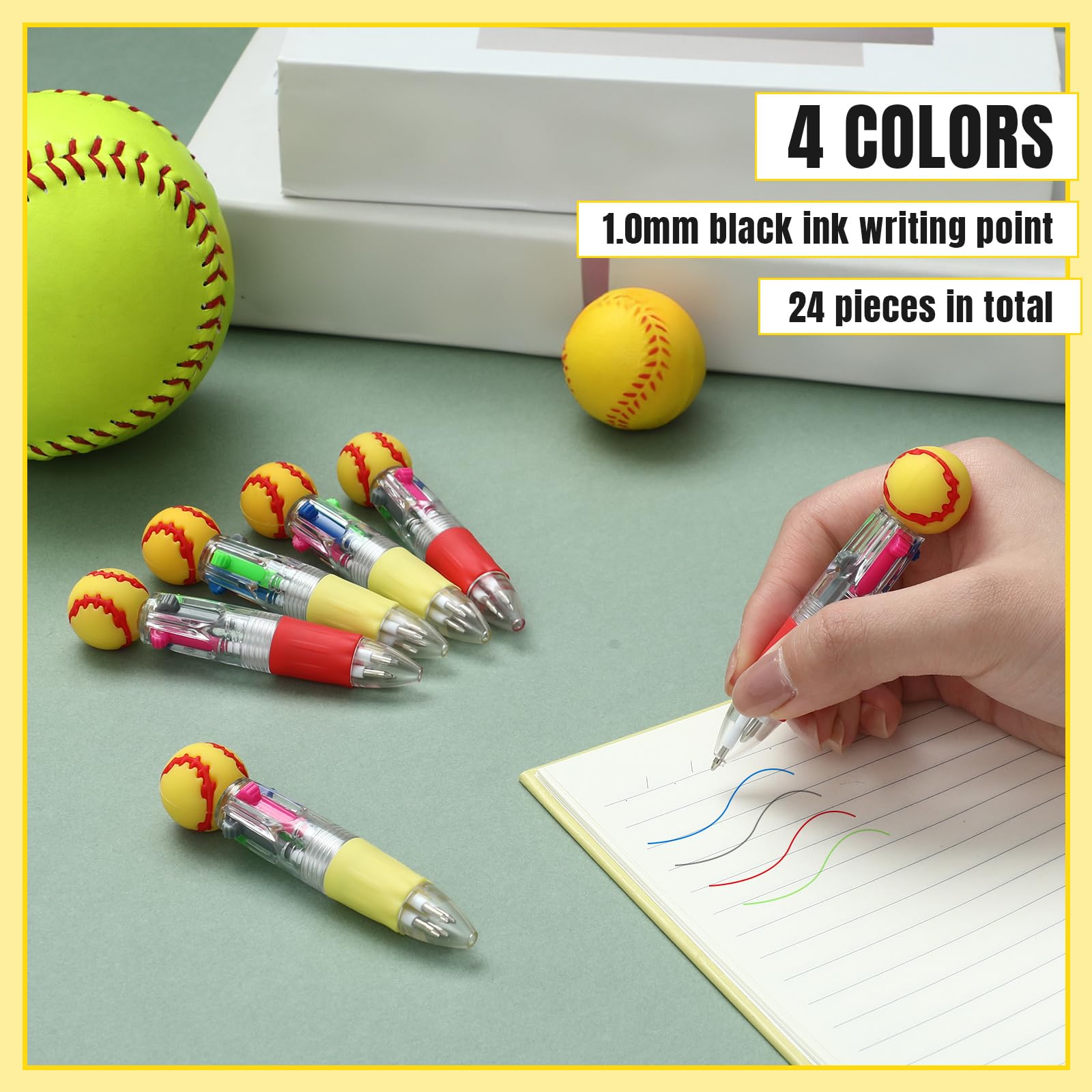 Kosiz 48 Pack Softball Party Favors Multicolor 4 in 1 0.5mm Ballpoint Pen