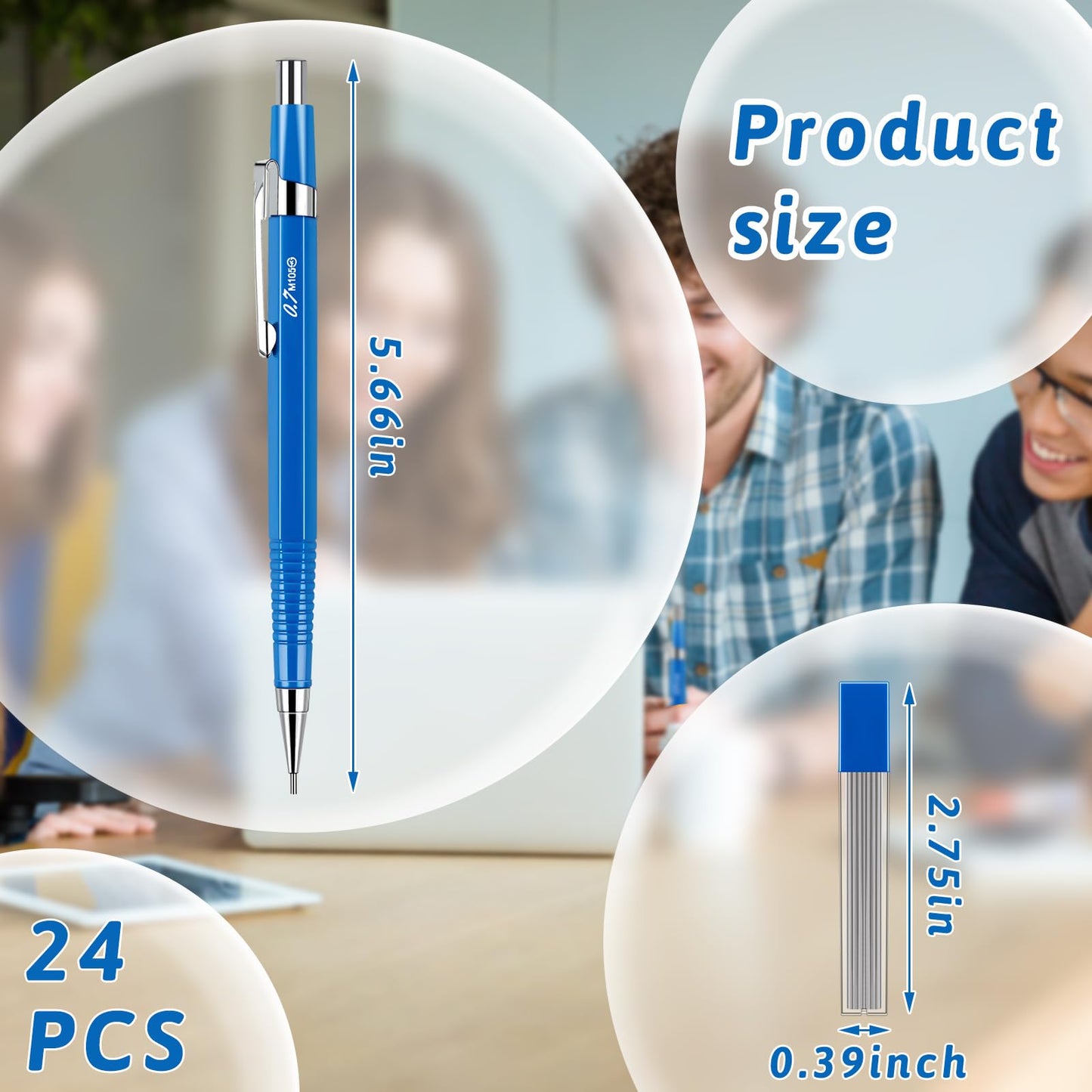 Gueevin 24 Set Blue Mechanical Pencil 0.7mm with Drafting Pencil Refill