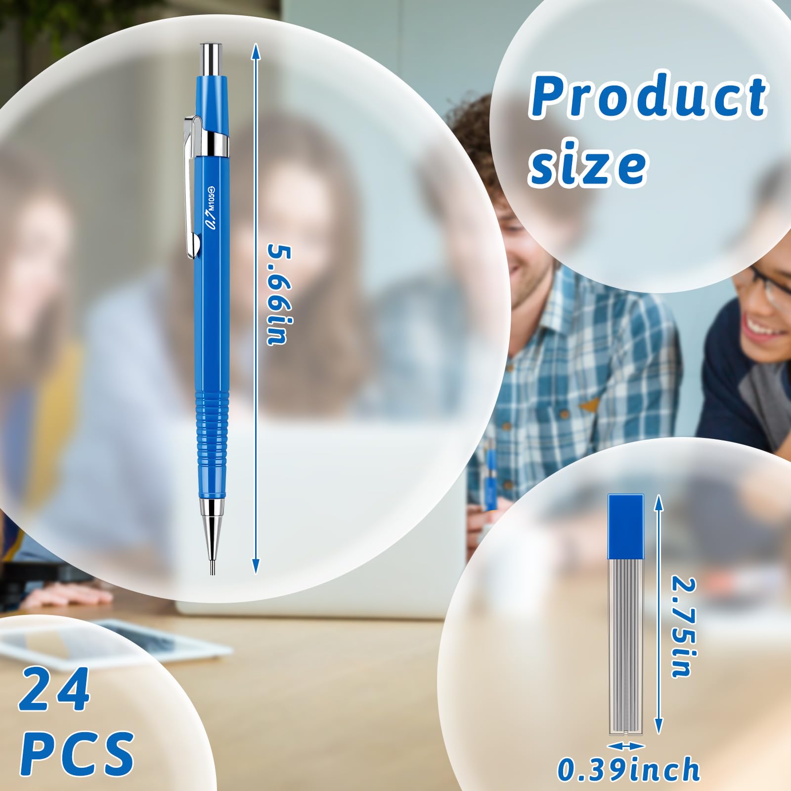 Gueevin 24 Set Blue Mechanical Pencil 0.7mm with Drafting Pencil Refill