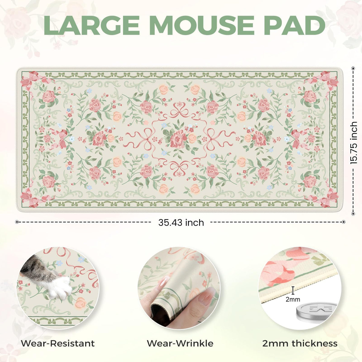 iCasso Green Desk Mat,Cute Desk Pad for Keyboard and Mouse