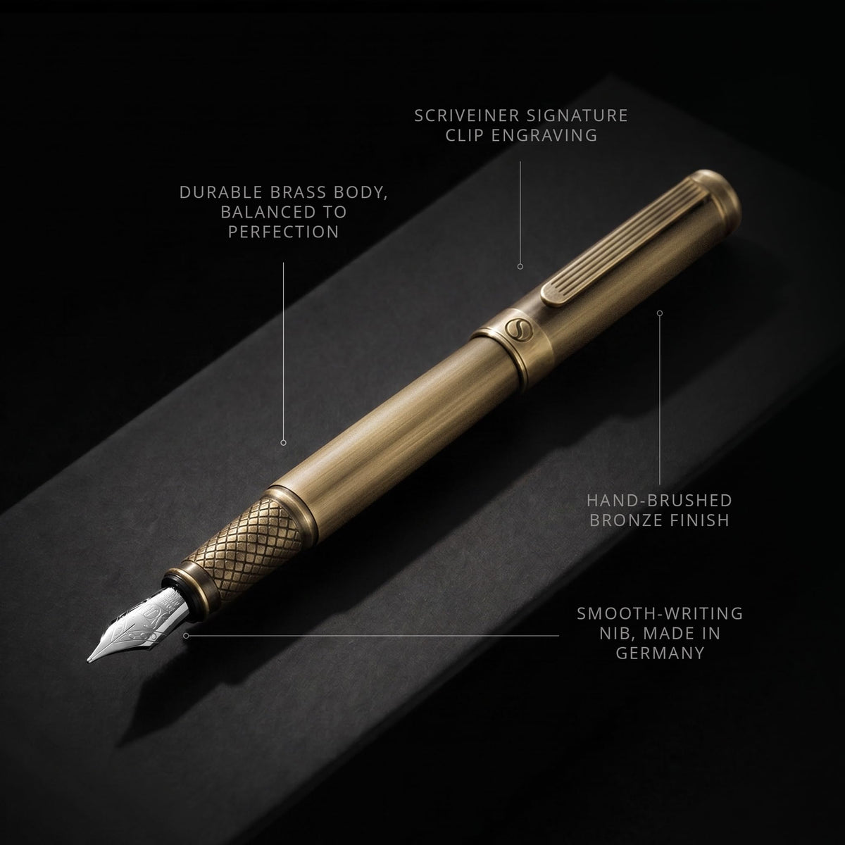 Scriveiner Luxury Fountain Pen - Stunning Bronze Luxury Pen, Schmidt Gilded Nib (Medium)