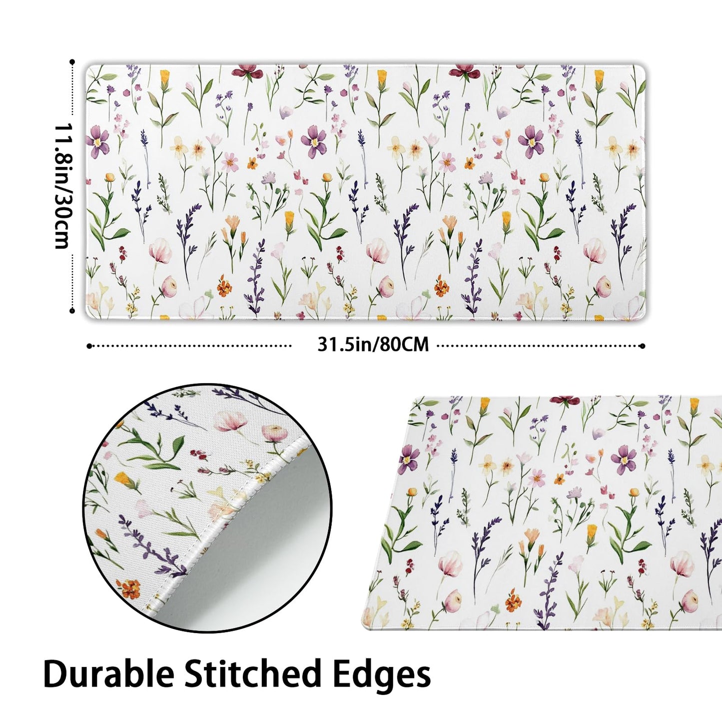 Spring Summer Wildflower Desk Pad Mouse Pad XXL 35.4”x15.7” Large Extended Gaming Mouse Pad with