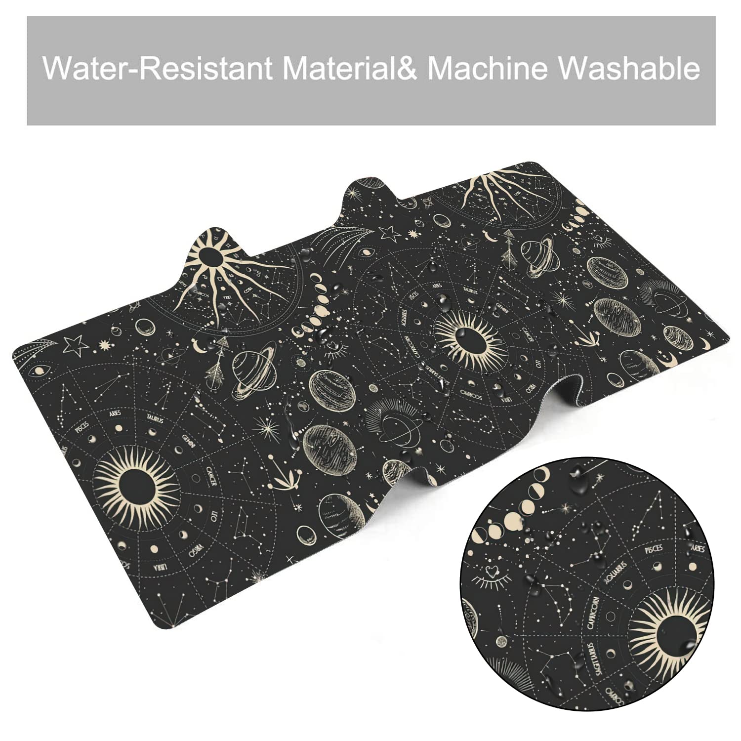 Vintage Moon Phases Extended Gaming Mouse Pad Large Desk Mat with Non-Slip Rubber Base and Stitched