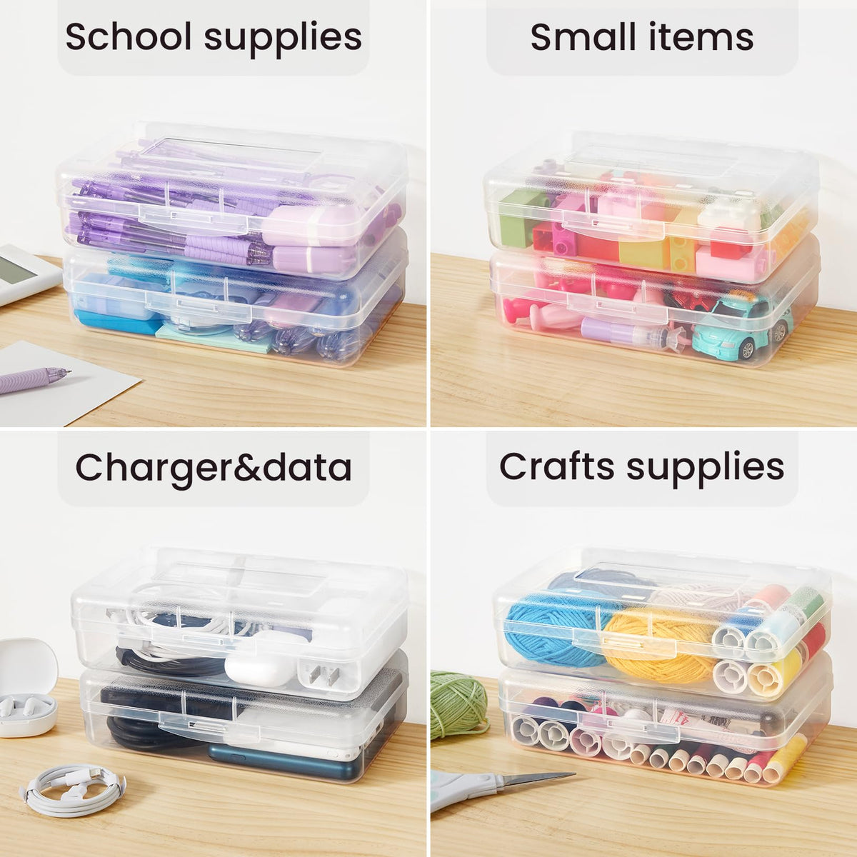 Sooez Plastic Pencil Case Box 6 Pack, Colored Large Craft Storage Bulk