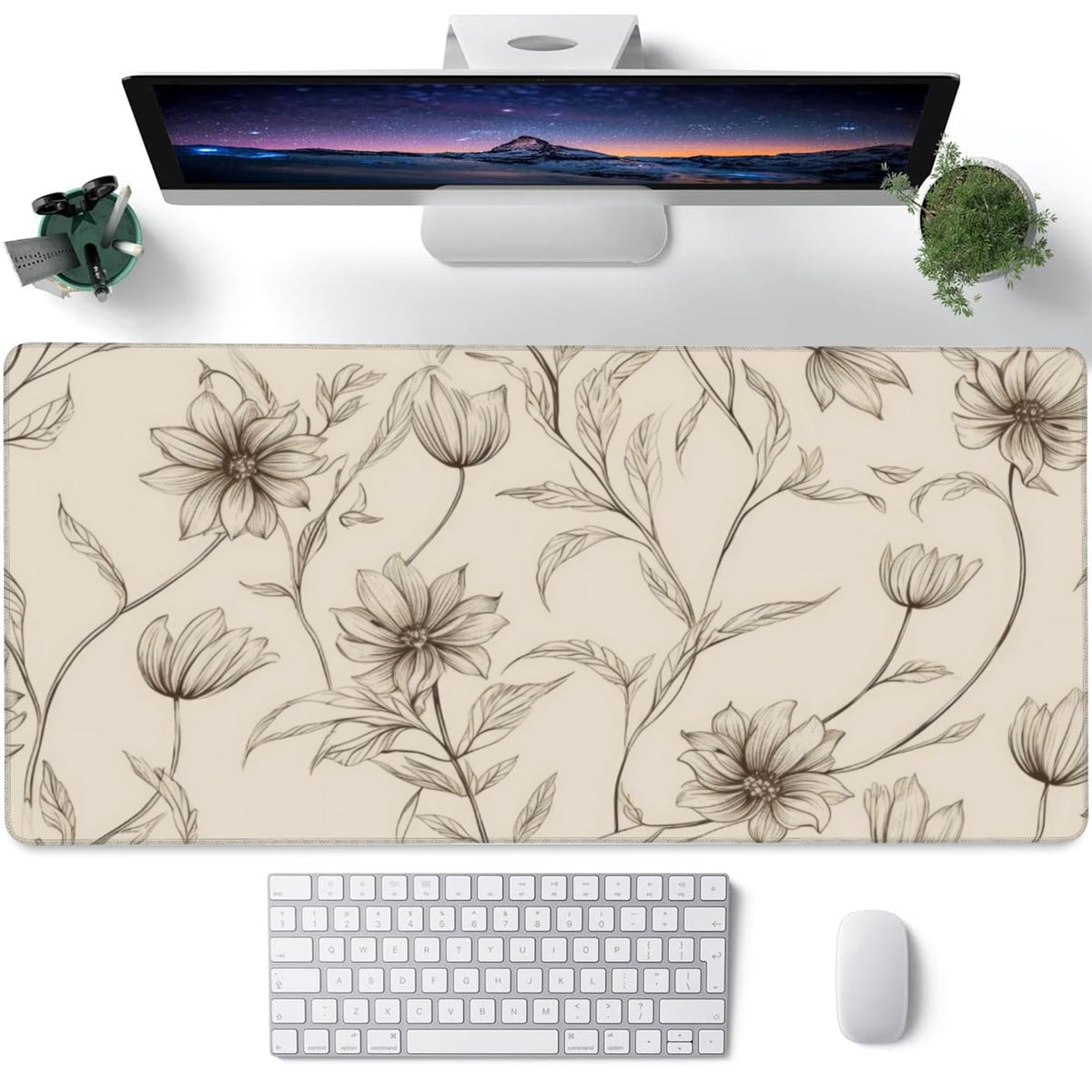 XXL Mouse Pad,Minimalist Flowers Large Gaming Mouse Pad,Abstract line Floral Desk Mat for