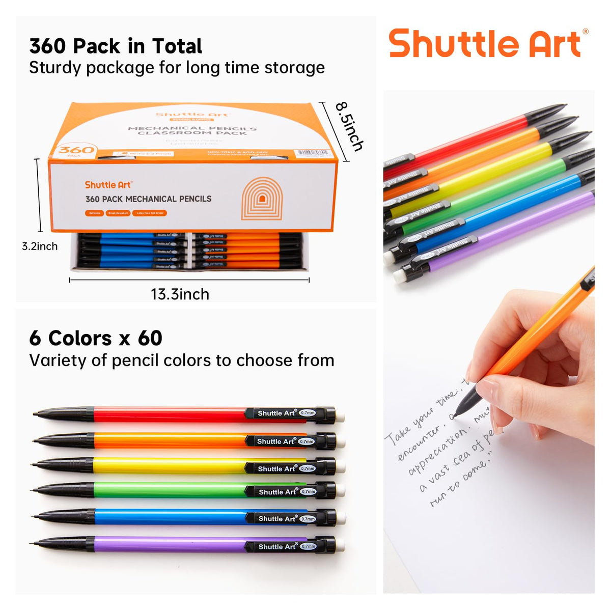 Shuttle Art Mechanical Pencils, 360 Pack Bulk Mechanical Pencils 0.7mm Medium Point, HB #2 Lead