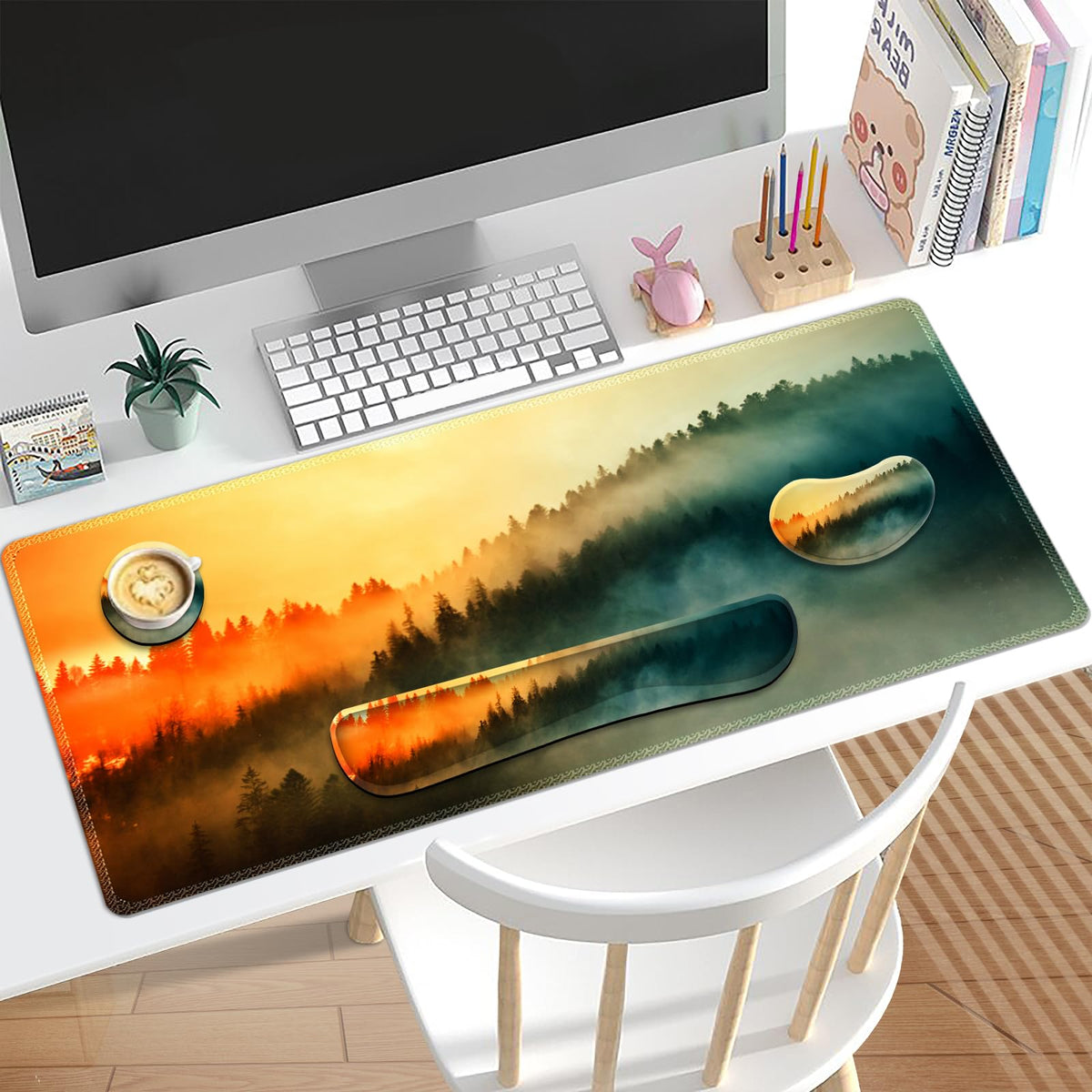 Lauspuck Keyboard Mouse Pad Set, Extended Gaming Mouse Pad +Keyboard Wrist Support +Mouse Wrist