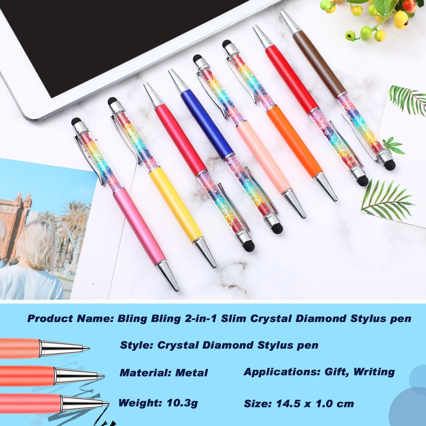 HESTYA 26 Pcs Crystal Stylus Ballpoint Pens 2-in-1 for Women, Cute Colors