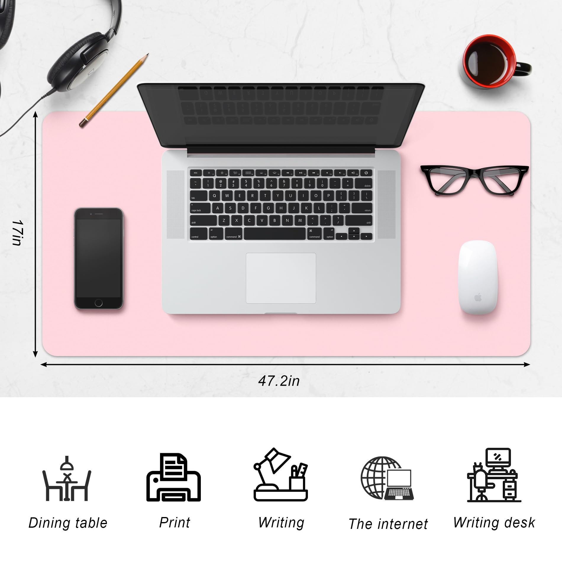 Leather Desk Pad Protector,Non-Slip Desk Pad(Blacke, 47.2" x 17")