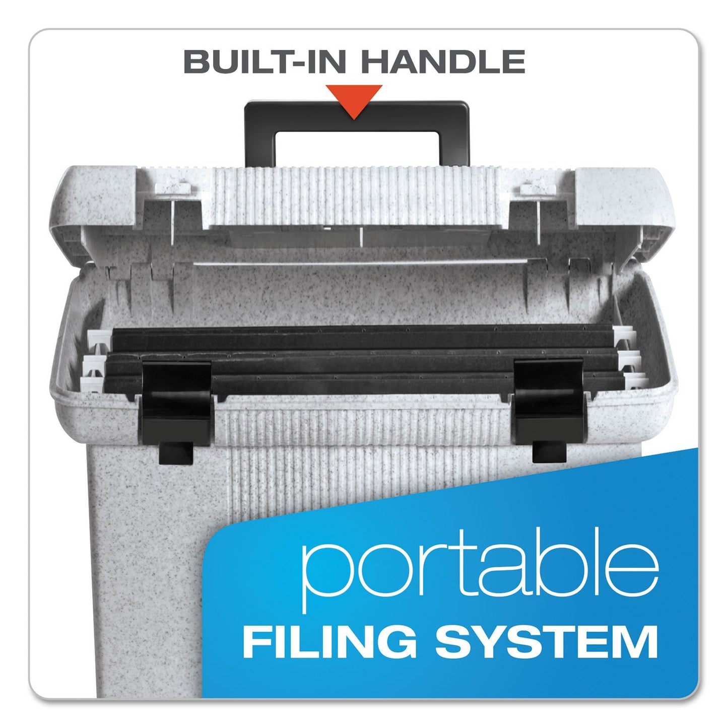 Pendaflex Portable File Box with File Rails, Hinged Lid with Double Latch Closure, Black, Includes