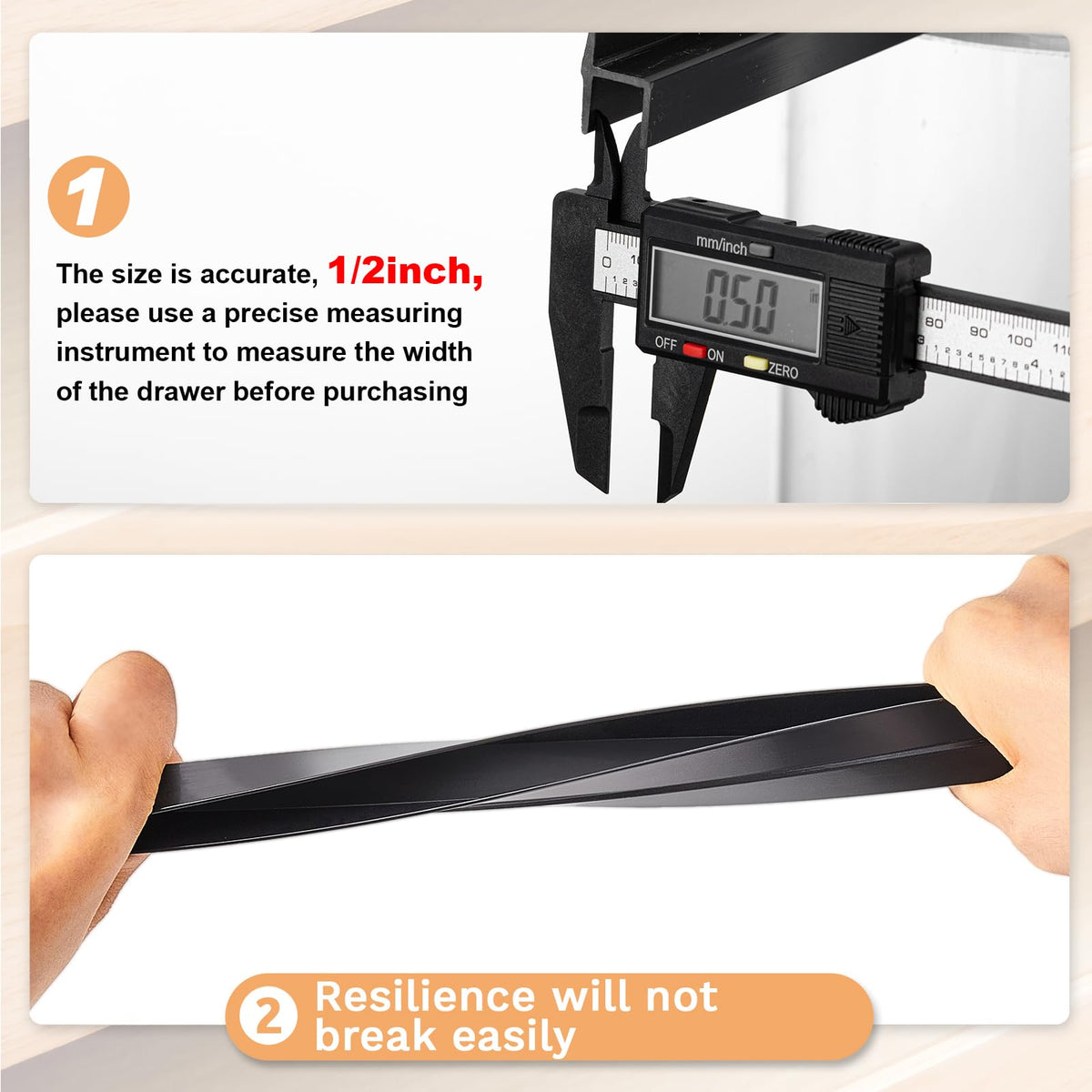 Chinco 2 Pcs PVC Drawer Hanging File Rail Black, for 1/2 Inch-wide, 24 Inch