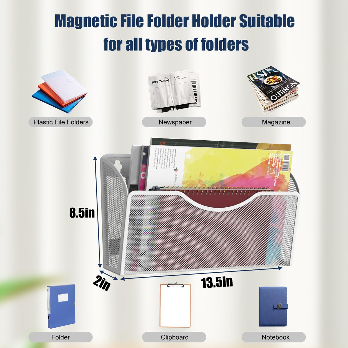 3 Pcs Magnetic File Holder for File Cabinets, Folder Holder Organizer- No Drilling Paper Document
