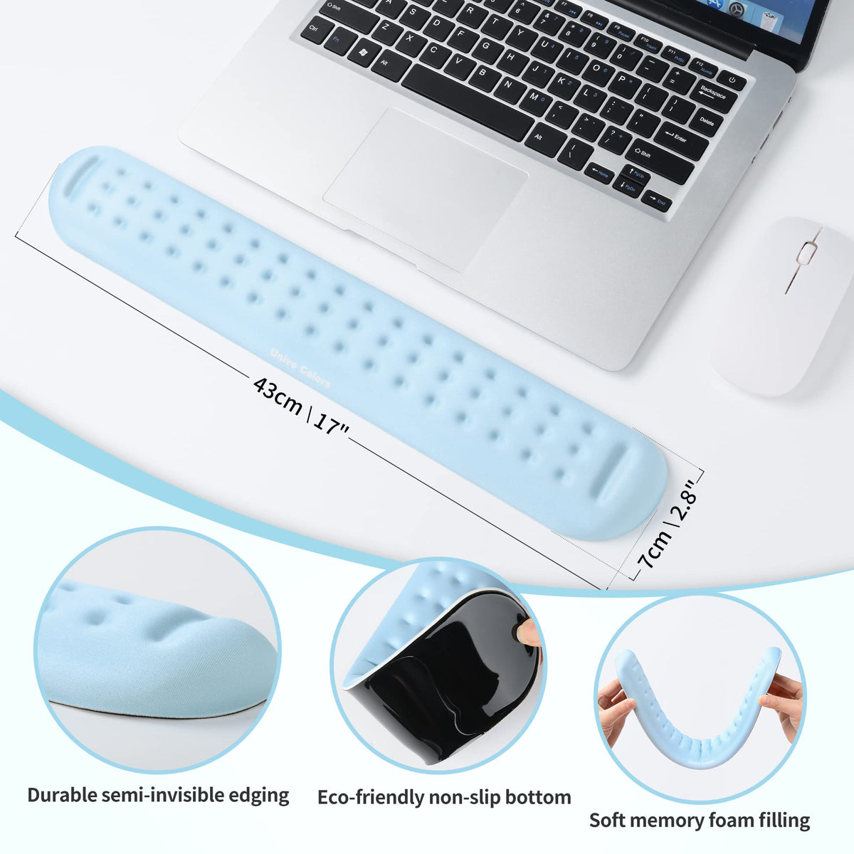 Univo Colors Light Blue Superfine Memory Foam Keyboard Wrist Rest Soft Gel Ergonomic Wrist Support