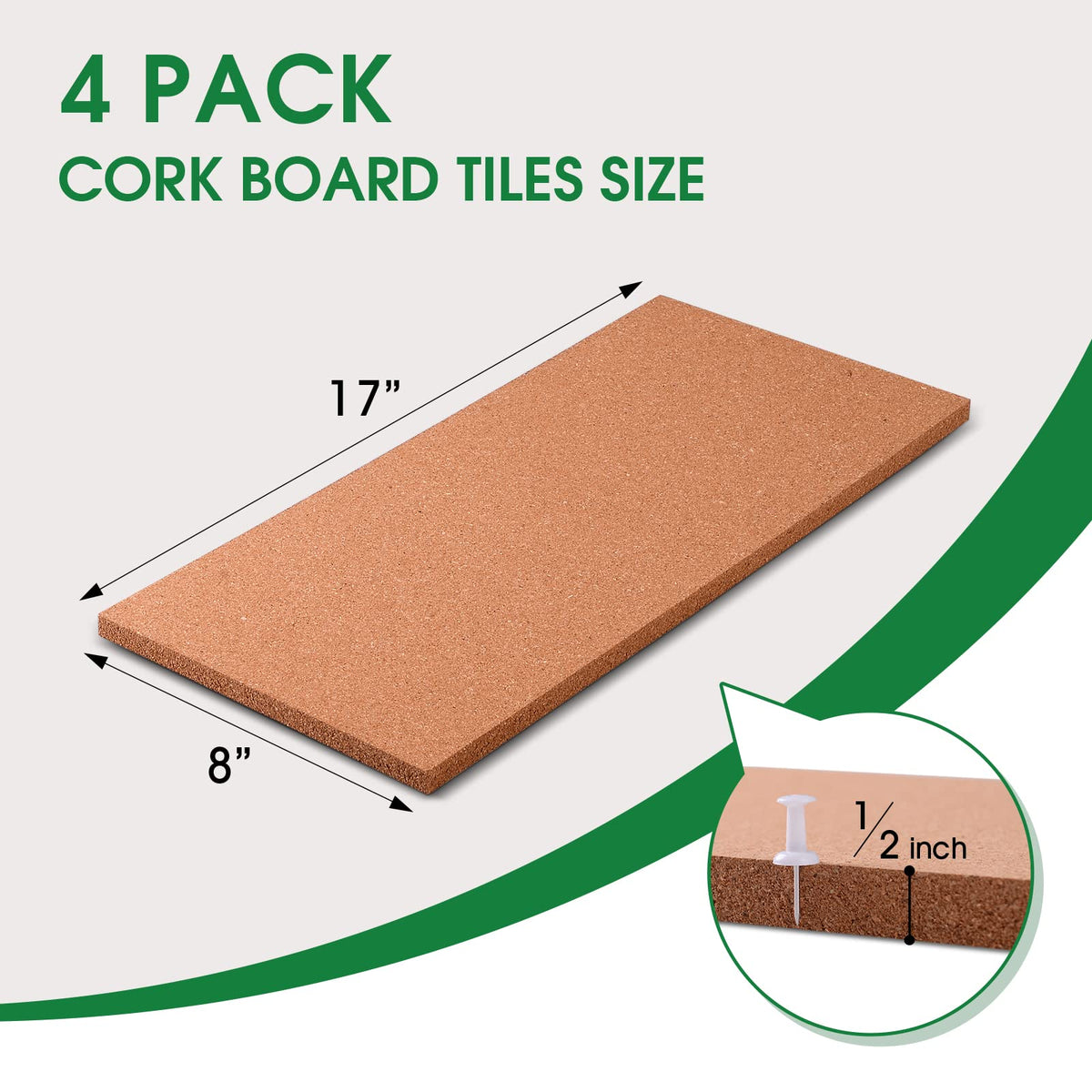 GARDYUE 4 Pack Cork Bulletin Board 17"x8" - 1/2" Thick Cork Board Tiles,Self-Adhesive Frameless