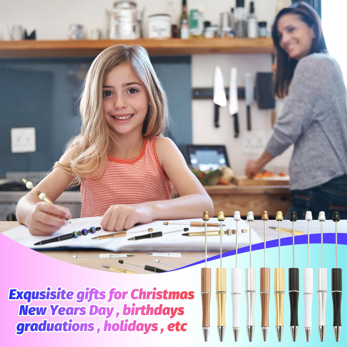 DASTTUIS 150 Pieces DIY Beadable Pens Kit - 50 plastic Beadable Pens Bulk, Refills & pen bags