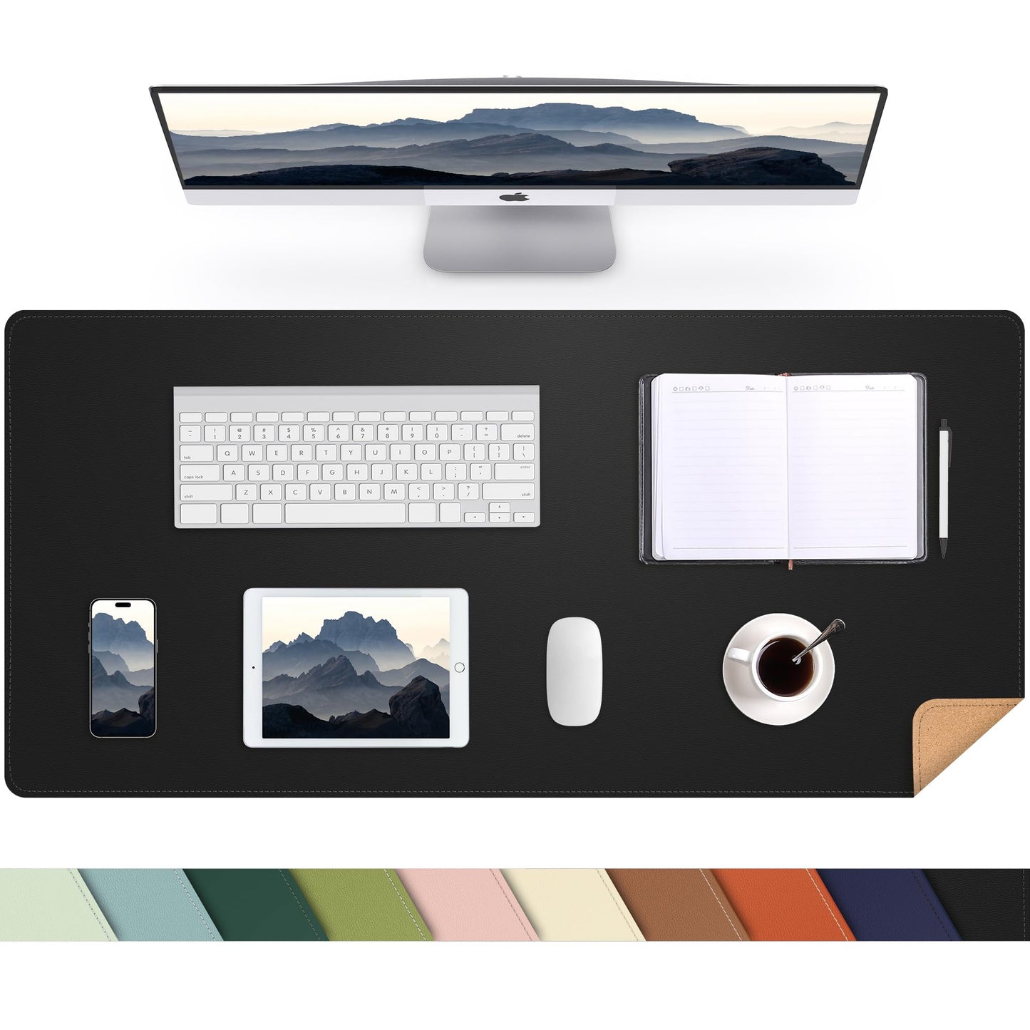 AFIING Desk Mat 35.4" x 17", Cork & PU Leather Desk Pad, Black