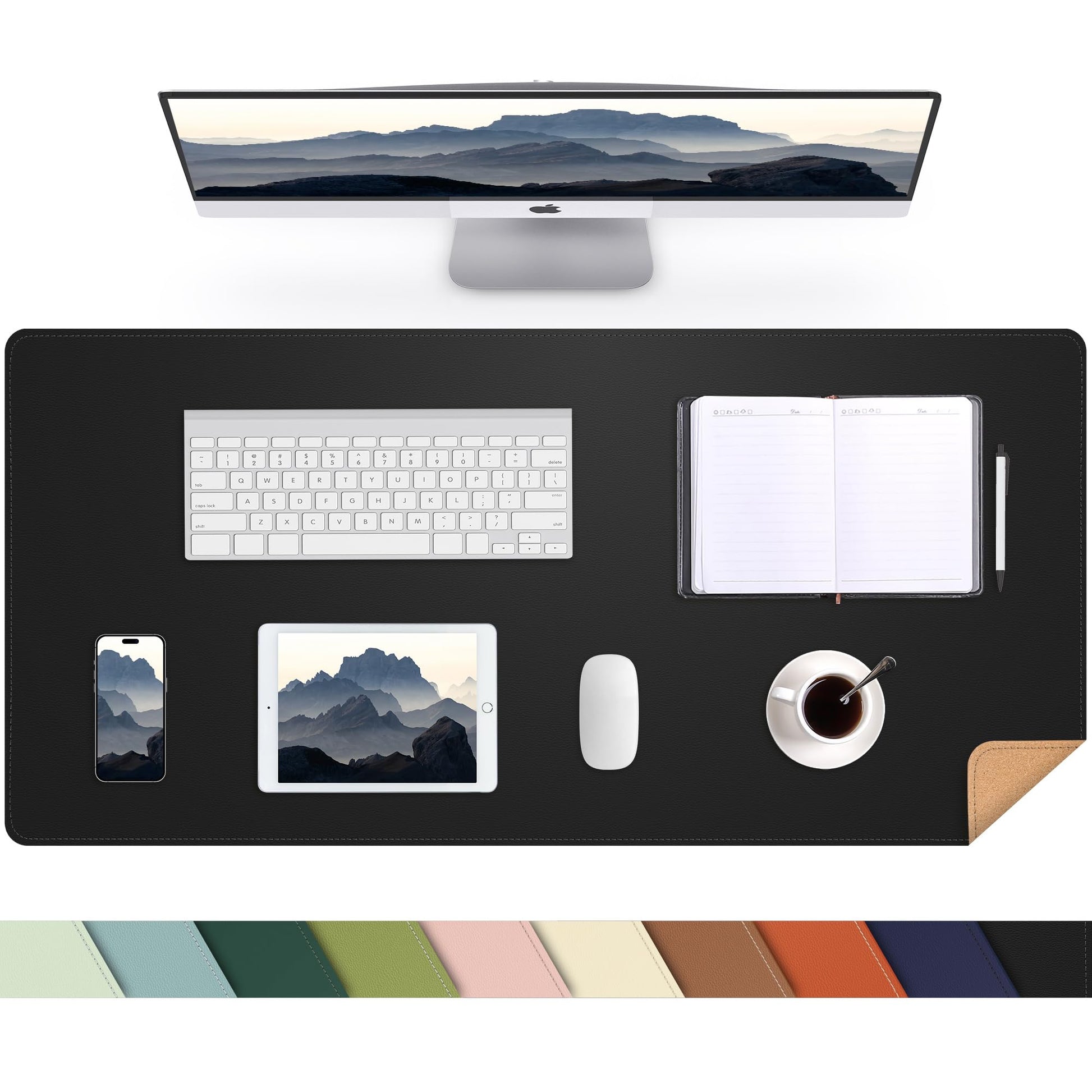 AFIING Desk Mat 35.4" x 17", Cork & PU Leather Desk Pad, Black