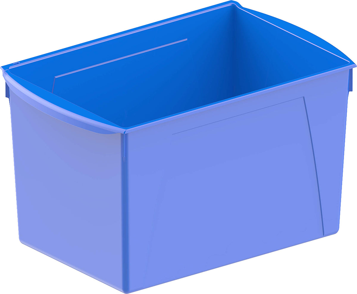 Storex Extra-Large Book Bin, Interlocking Plastic Organizer for Home, Office and Classroom, Blue