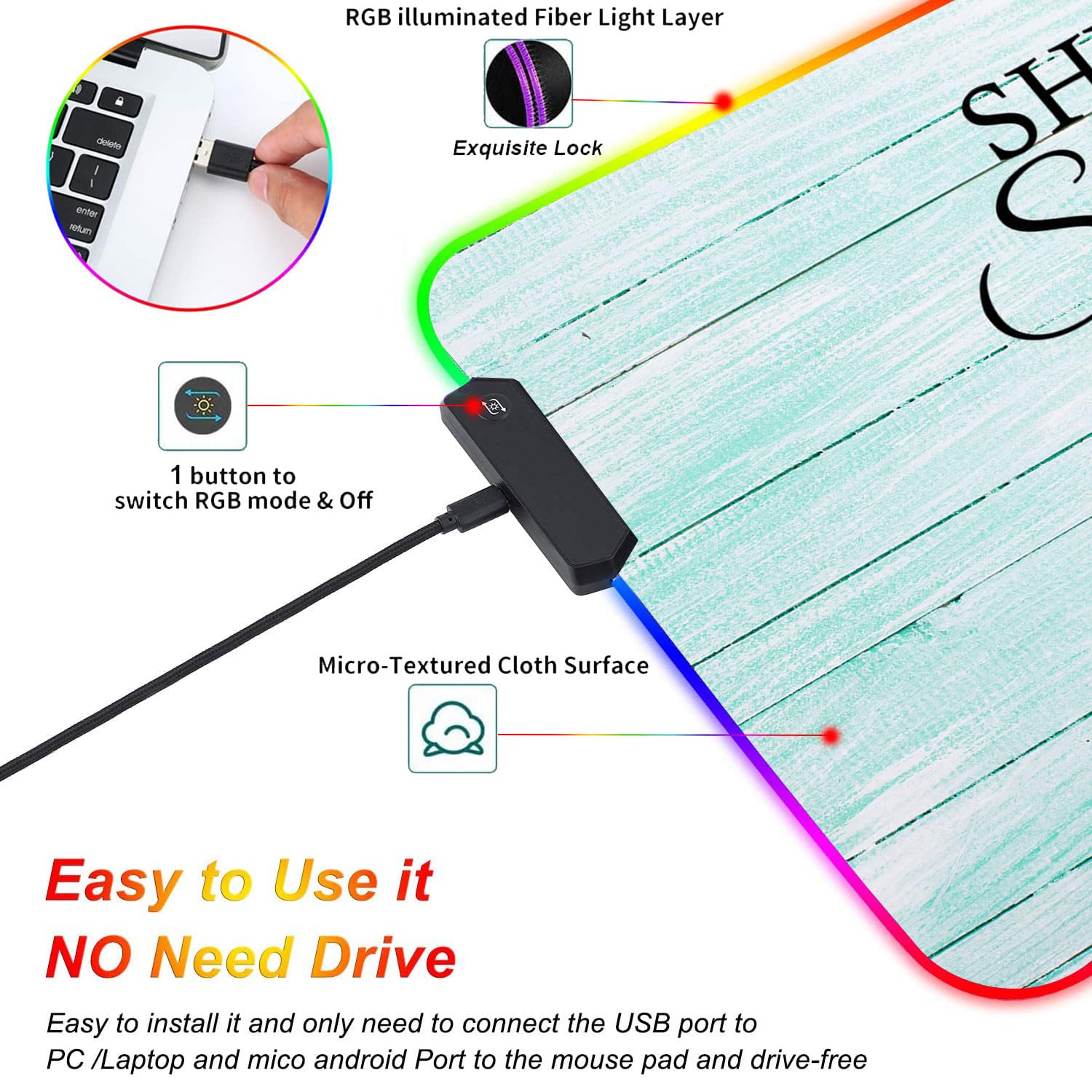 CICPLKSE Customized RGB Gaming Mouse Pad and Coffee Coaster,Large Glowing Led Anti-Slip Rubber Base