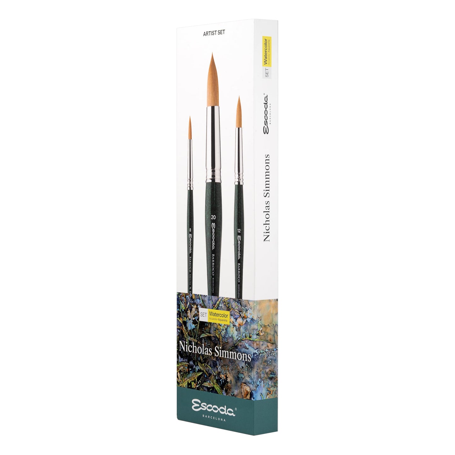 Escoda Signature Series Artist Watercolor Brush Set, Nicholas Simmons Set #1, Barroco Synthetic