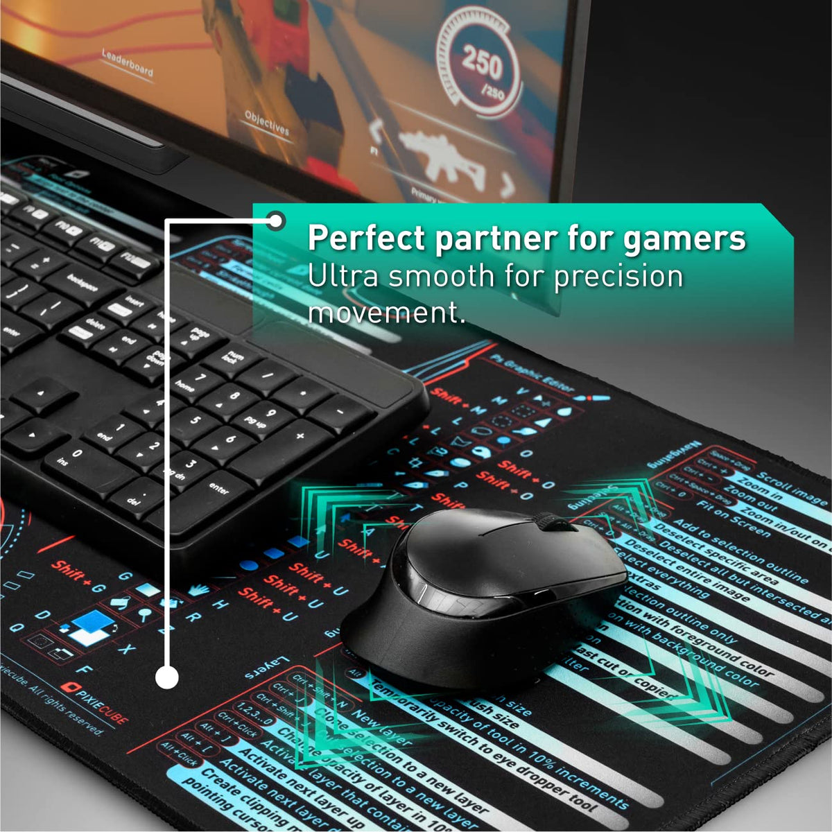 Pixiecube Windows, Office, Excel, Adobe Photoshop Shortcut Keys Extended Large Mouse Pad | Gaming
