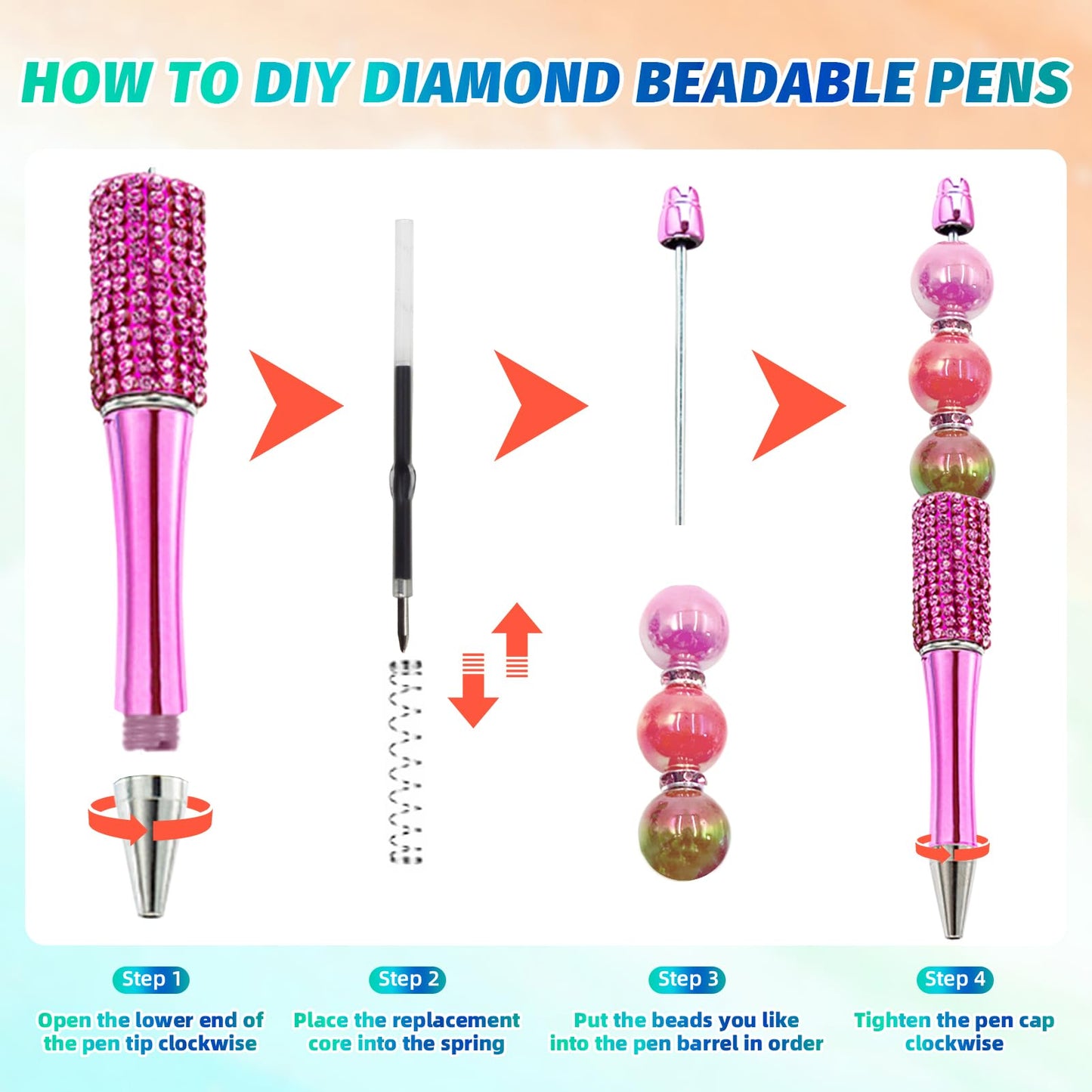 DASTTUIS 150 Pcs DIY Diamond Beadable Pen Kit - 50 Plastic Rhinestone Beaded Pens Bulk with Refills