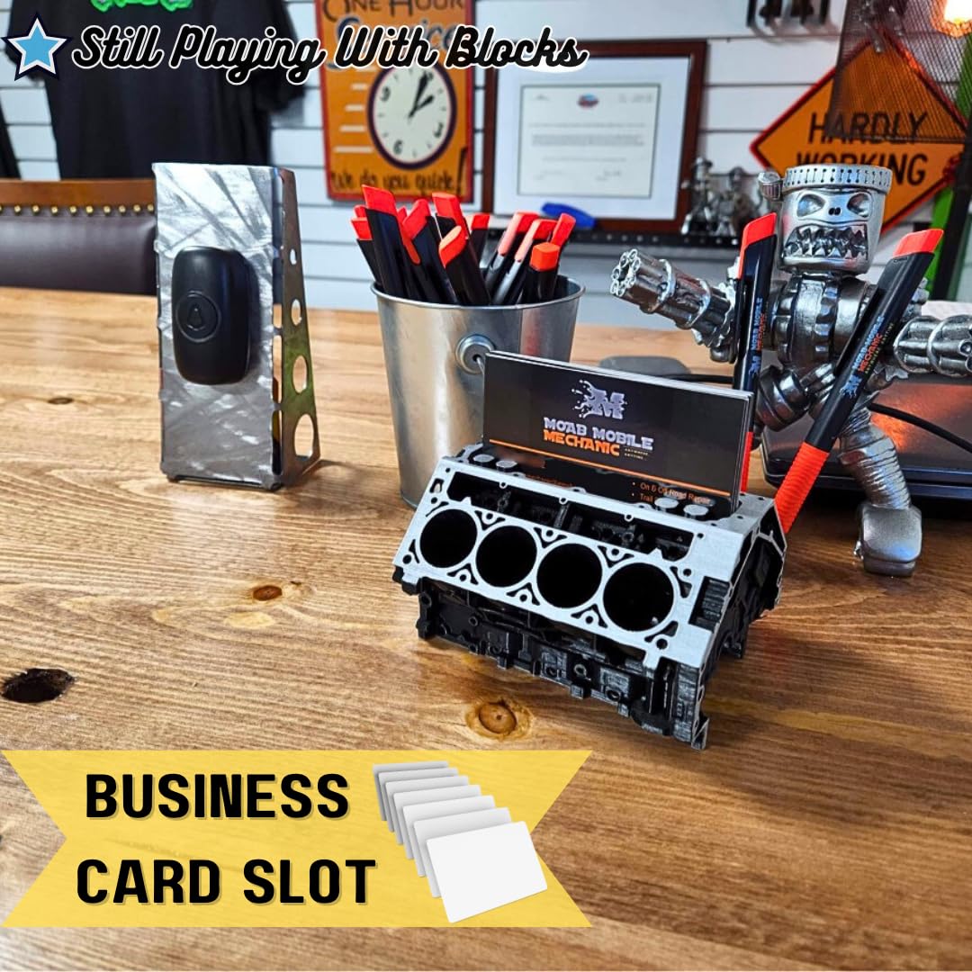 Sands3D Chevy LS Business Card Holder Desk, Office Desk Accessories For Men, Desk Decor Mechanic