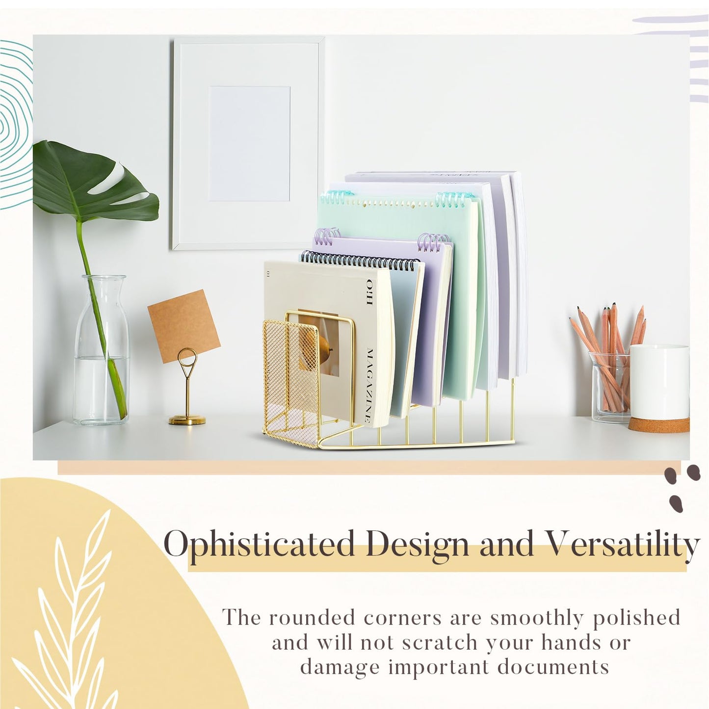 Chivertion 2 Pcs 2 Pcs Wire File Sorter Desk 7 Section Organizer, Golden