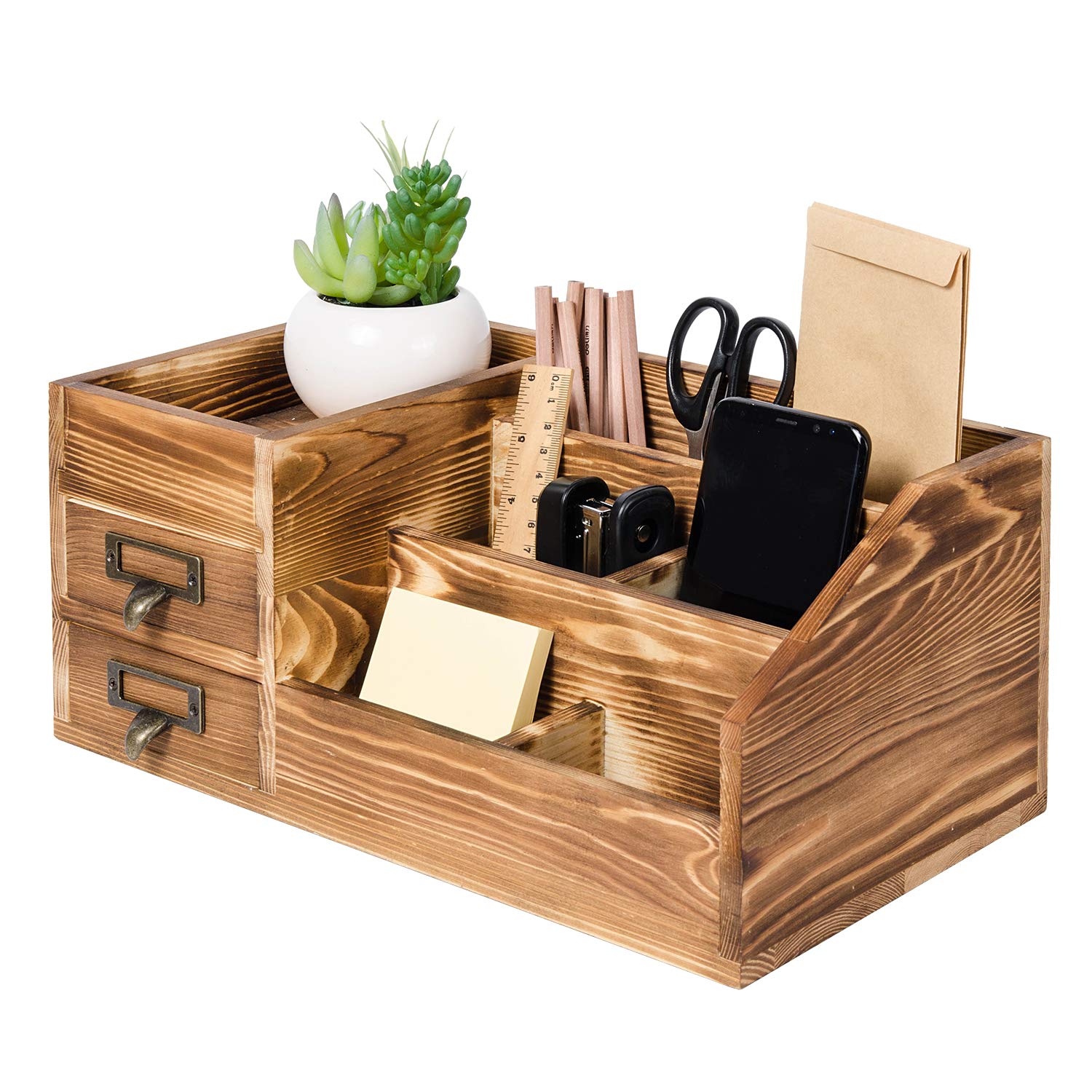 Liry Products Rustic Wooden Desktop Organizer Office Supplies Brown Tabletop Storage Cabinet
