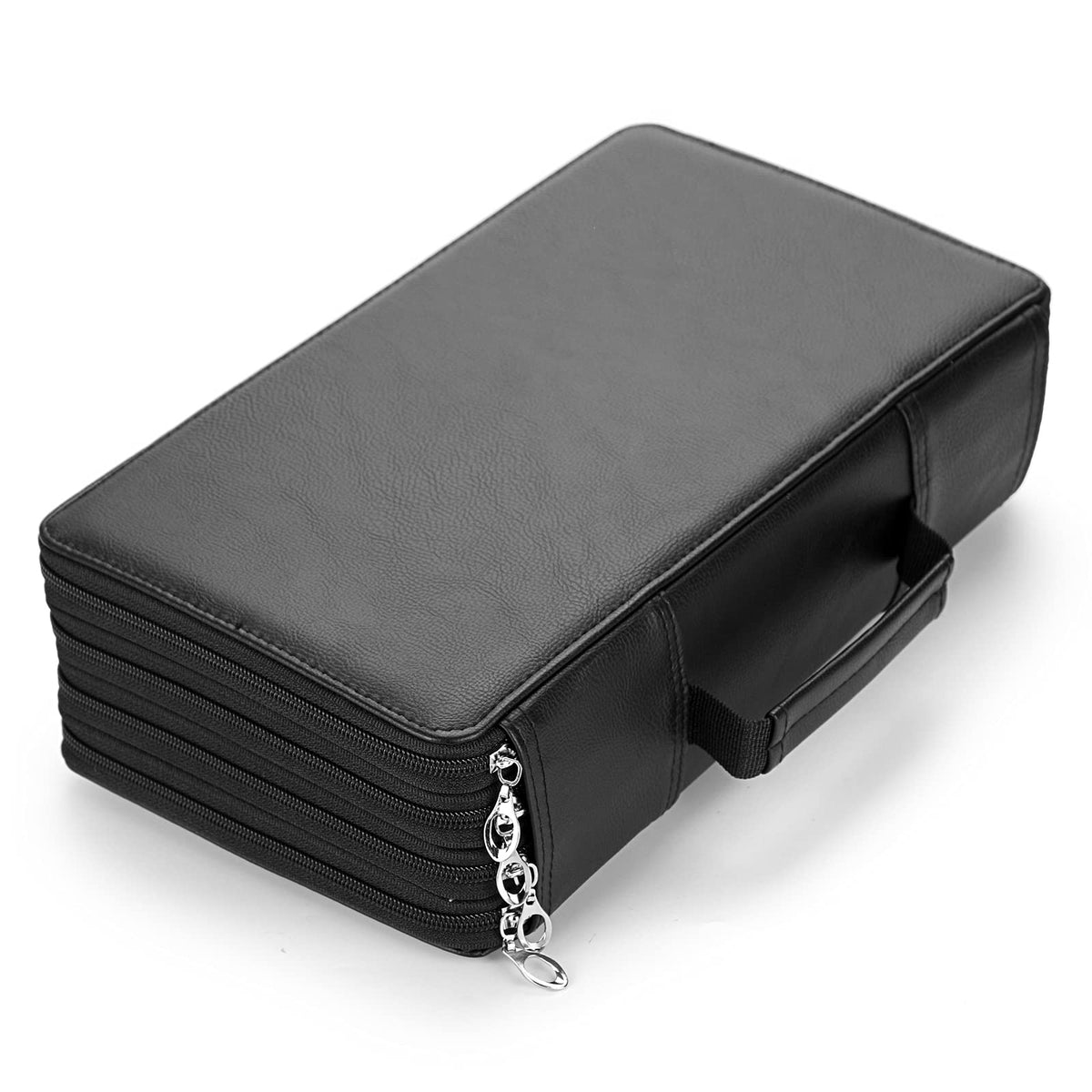 BTSKY 300 Slots Colored Pencil Organizer - Deluxe PU Leather Pencil Case Holder with Handle Strap