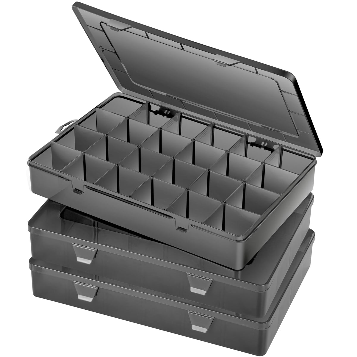 Gbivbe Large 24 Grids Plastic Organizer Box Adjustable Dividers,Clear Storage Box for Jewelry, Art