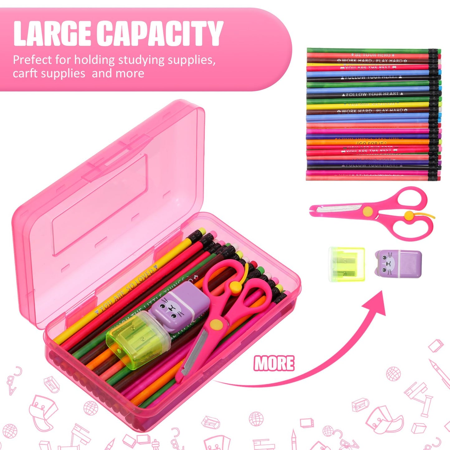Leelosp 12 Pack Pencil Boxes Bulk, Large Plastic Case,Pink