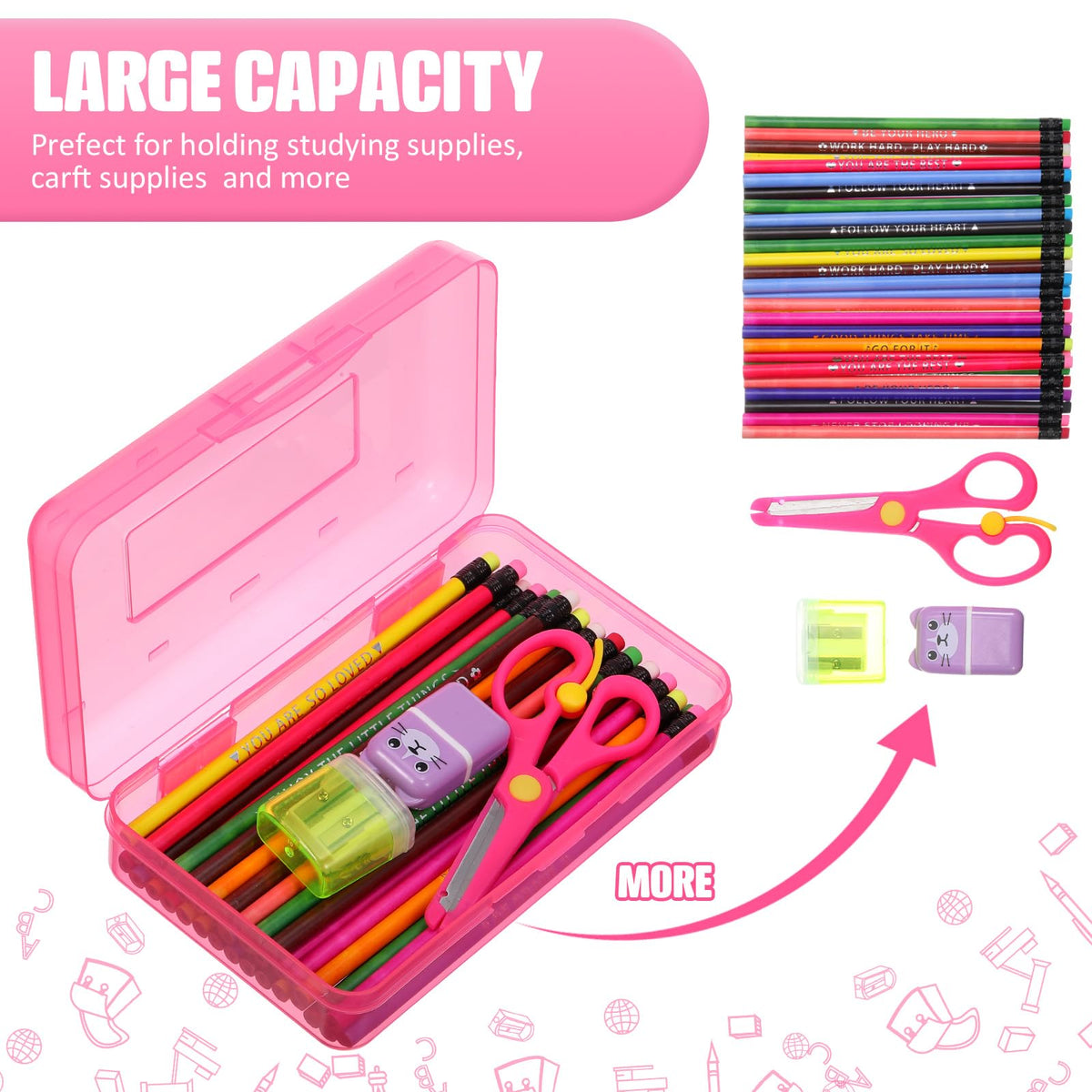 Leelosp 12 Pack Pencil Boxes Bulk, Large Plastic Case,Pink