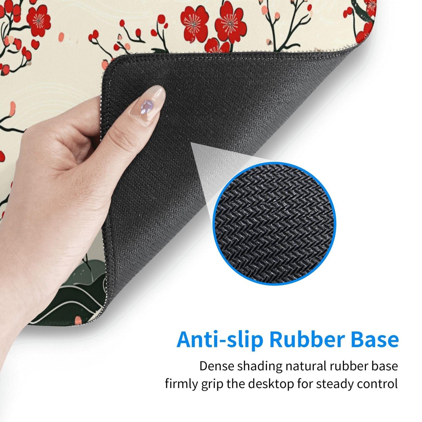 XL Desk Mat 31.5x15.7 Inch, Japanese Cherry Blossom Wave Mouse Pad Keyboard