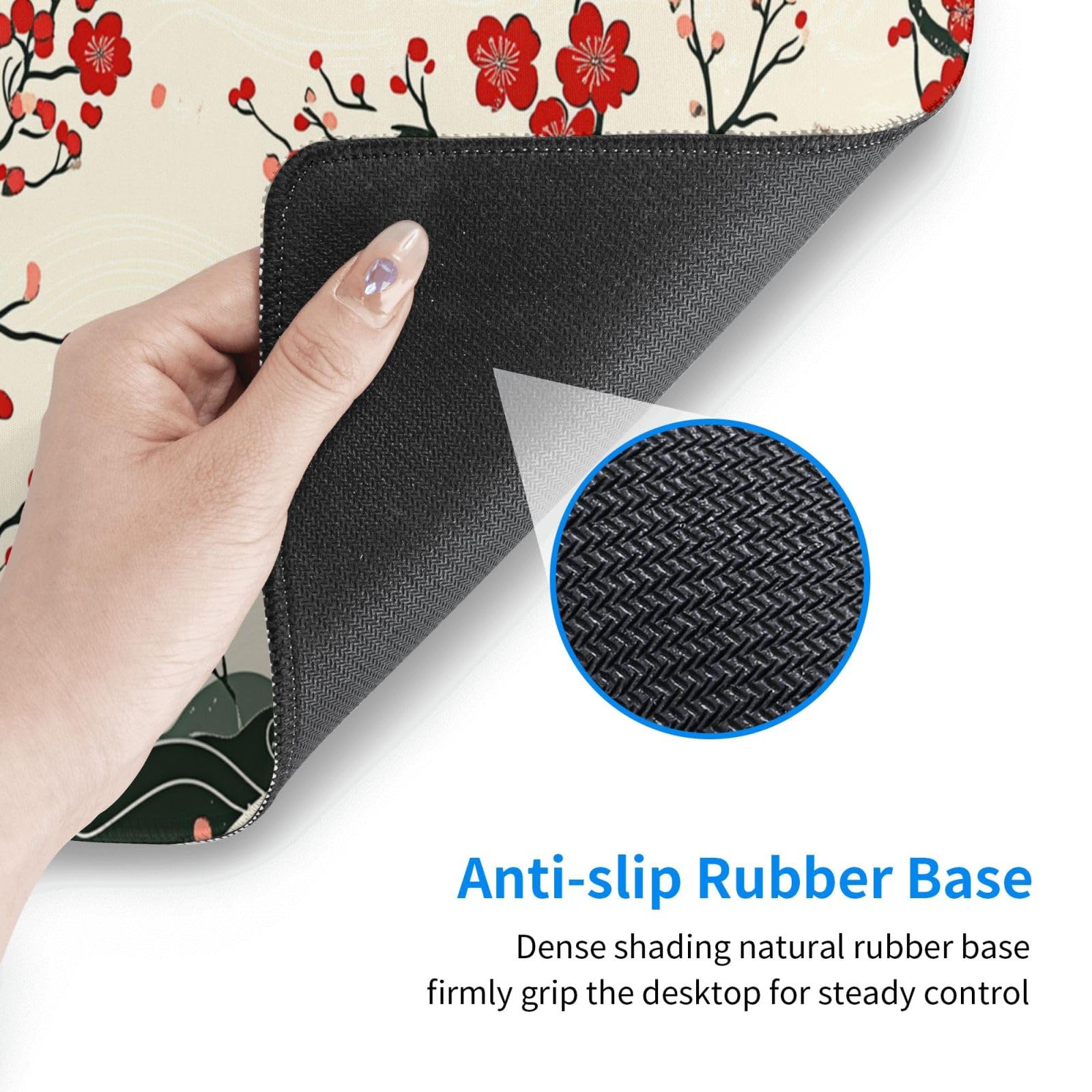 XL Desk Mat 31.5x15.7 Inch, Japanese Cherry Blossom Wave Mouse Pad Keyboard