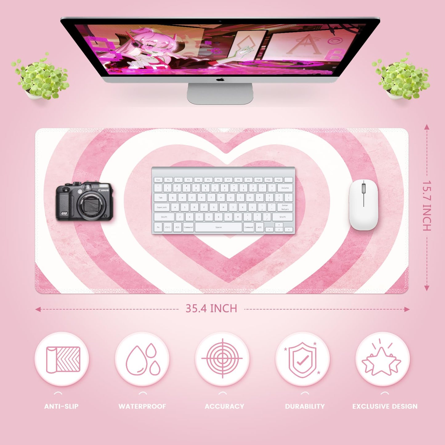 iLeadon Pink Desk Mat, Big Mouse Pad, XXL Extended Gaming Mouse Pad