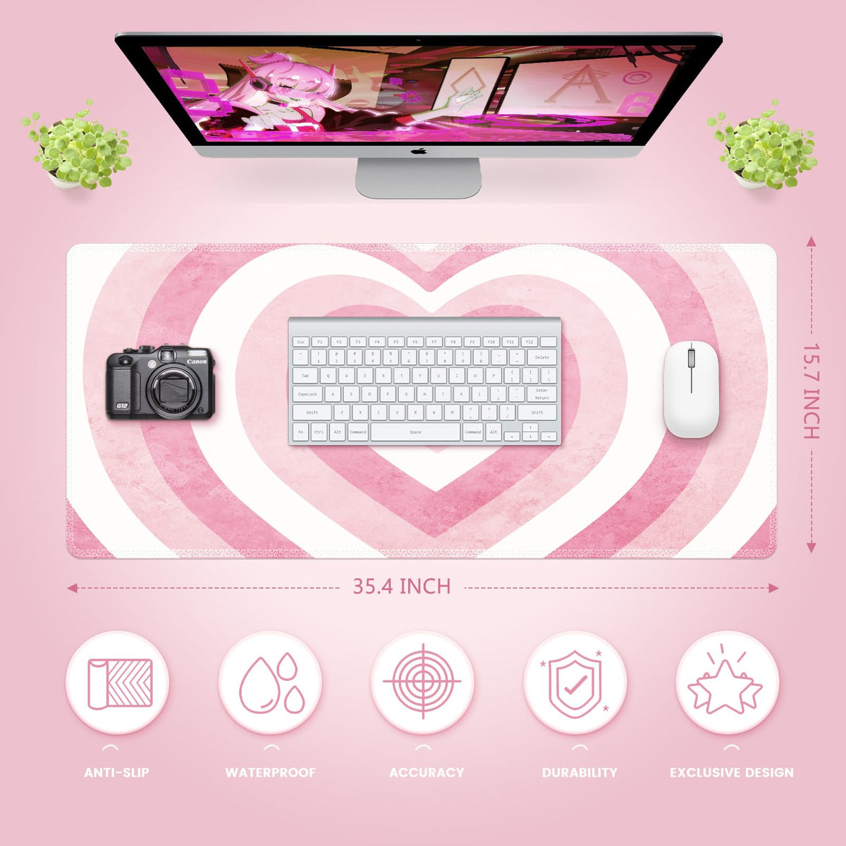 iLeadon Pink Desk Mat, Big Mouse Pad, XXL Extended Gaming Mouse Pad