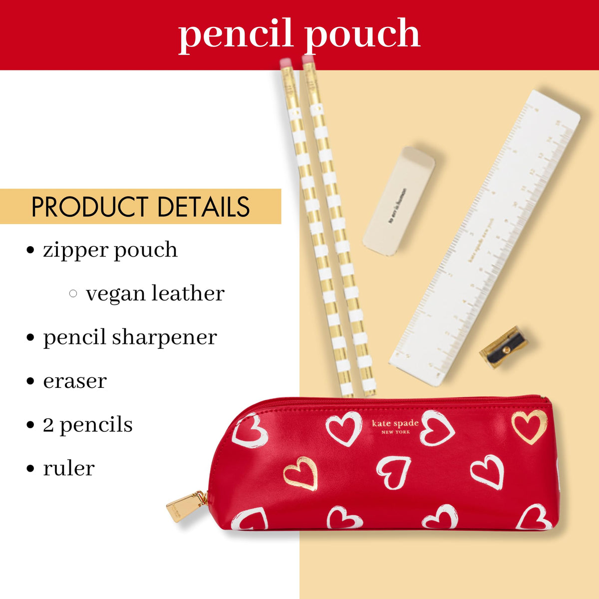 kate spade new york Pen and Pencil Case with Office Supplies for Adults, Zip Pouch Includes 2