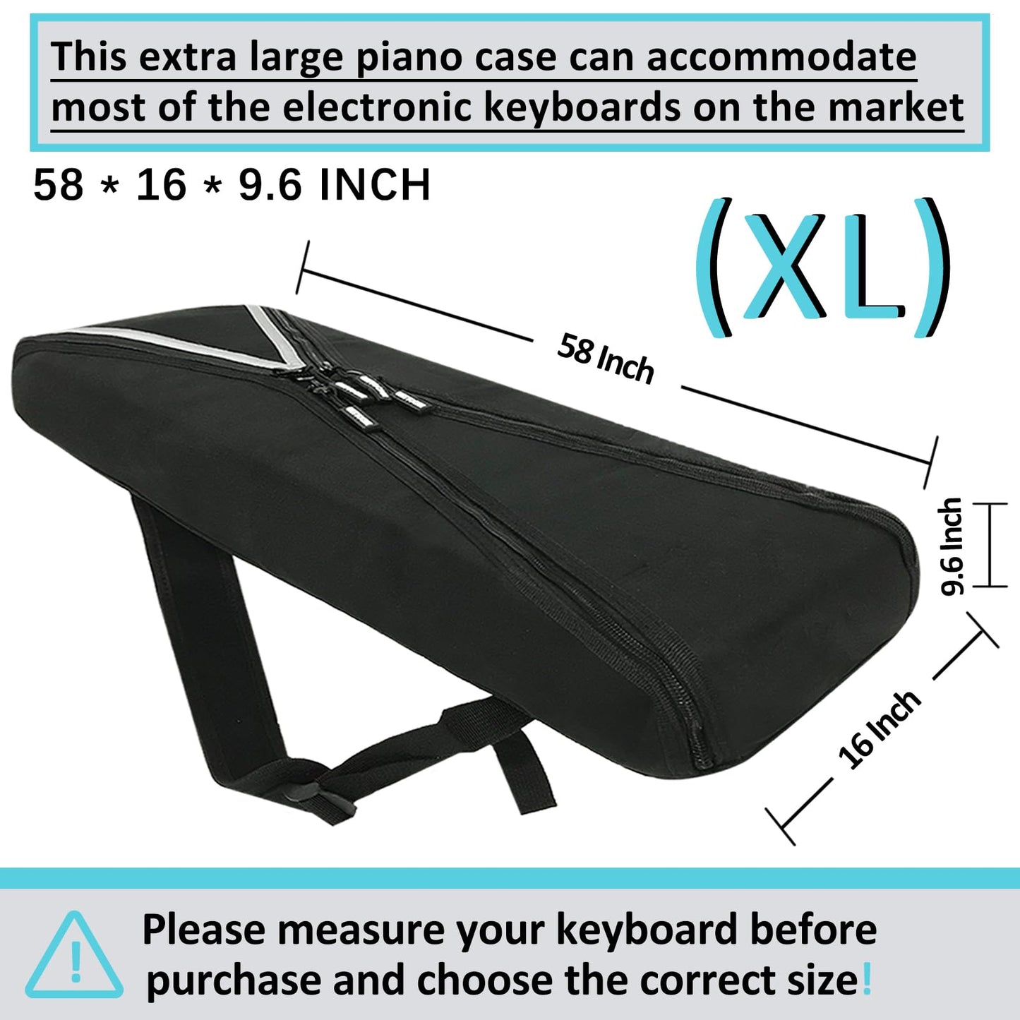 GETTOONE 88-Key Keyboard Case for Digital Pianos (58") - Padded Water-Resistant Hardcase