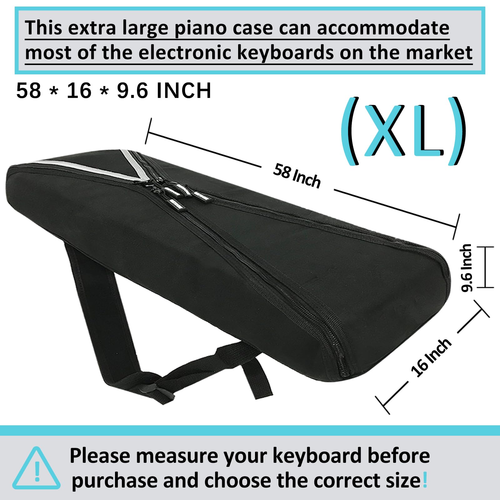 GETTOONE 88-Key Keyboard Case for Digital Pianos (58") - Padded Water-Resistant Hardcase