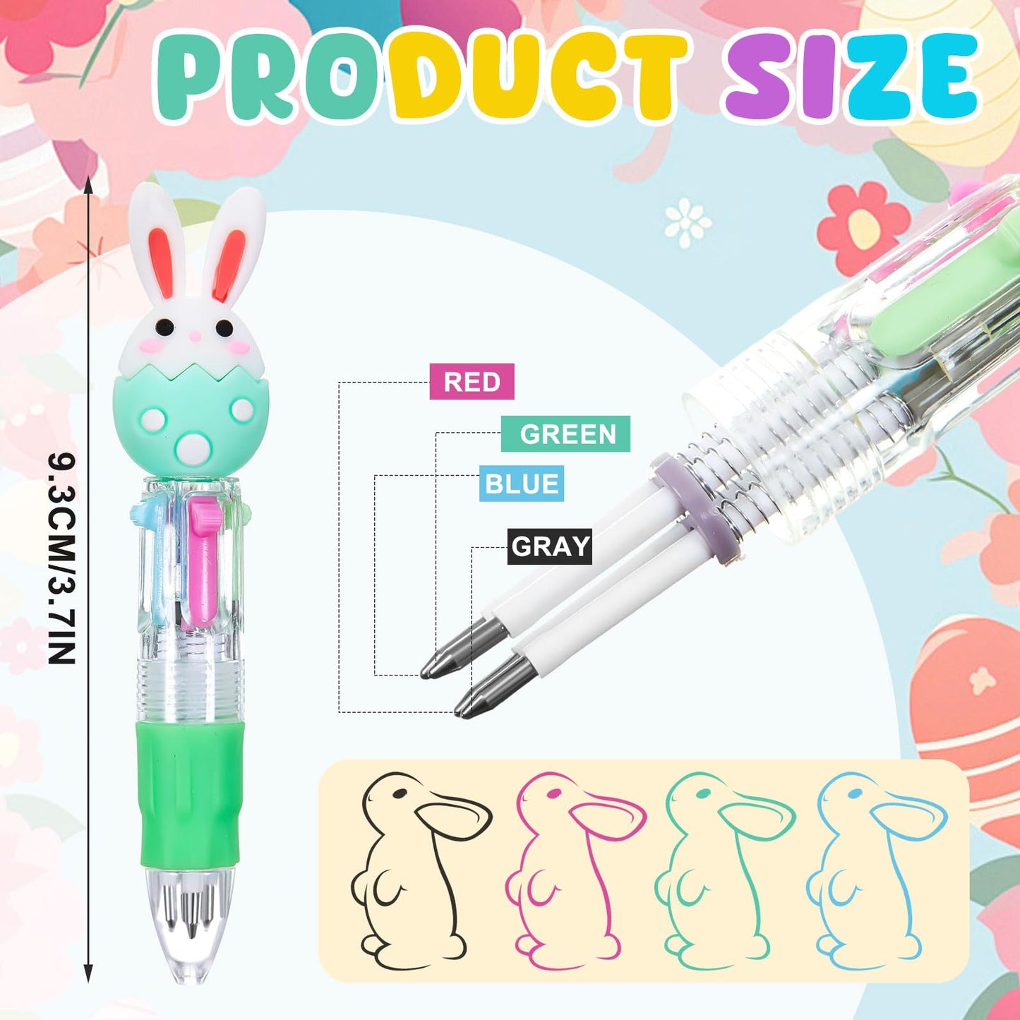 Kosiz 24 Pack Easter Party Favors Multicolor 4 in 1 0.5mm Ballpoint Pen
