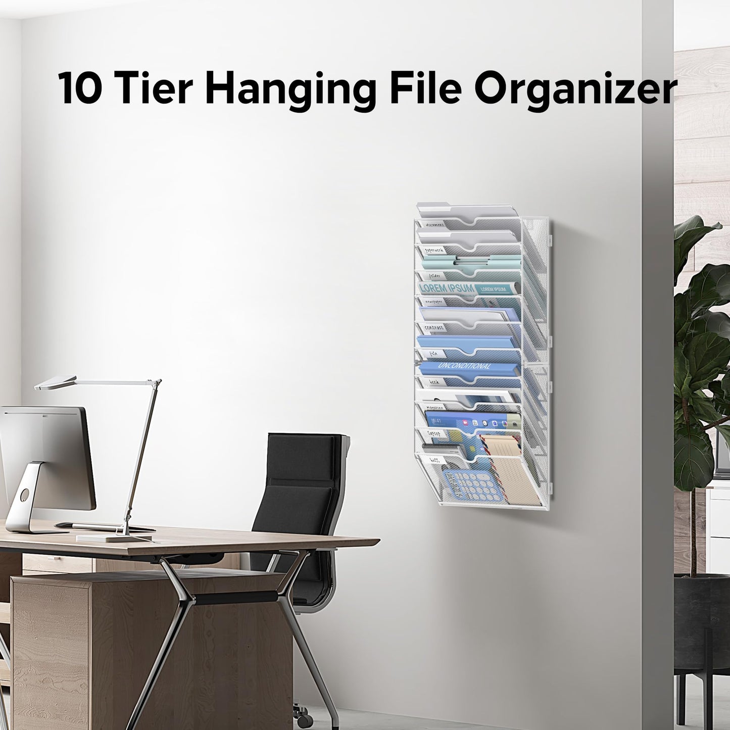 JMHUD 10-Tier Wall File Organizer and Hanging File Organizer, White