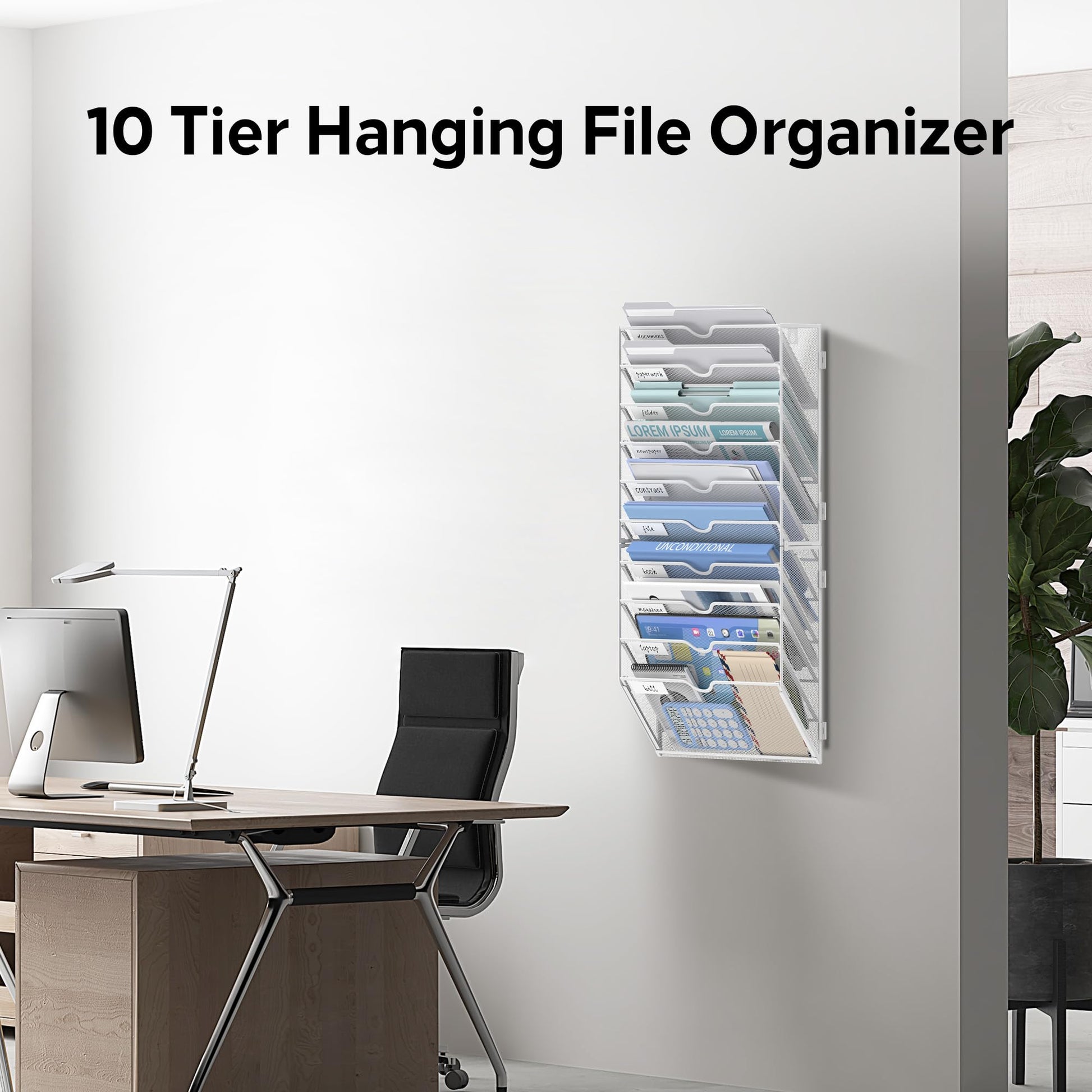 JMHUD 10-Tier Wall File Organizer and Hanging File Organizer, White